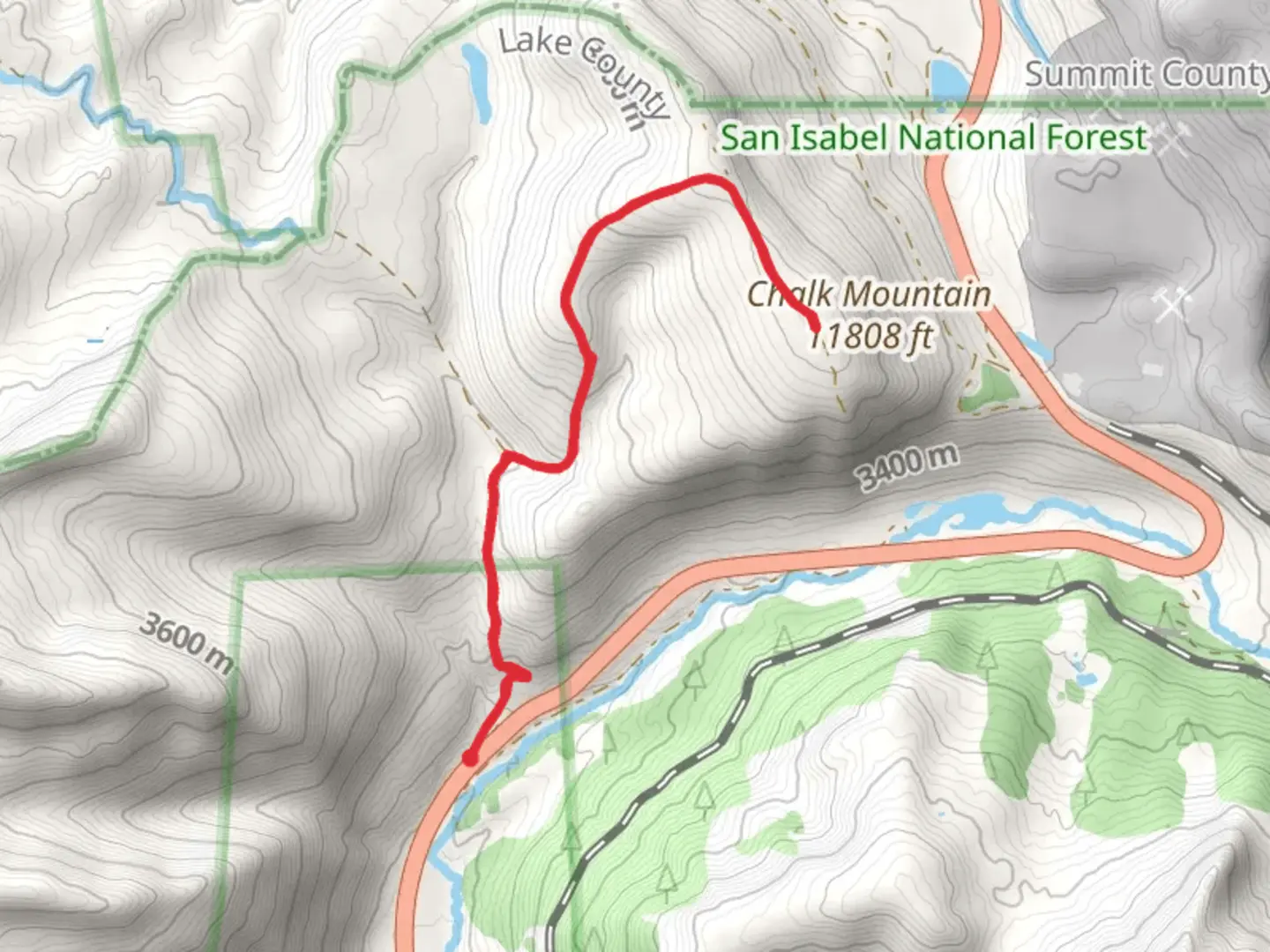An image depicting the trail Chalk Mountain Out and Back and its surrounding area.