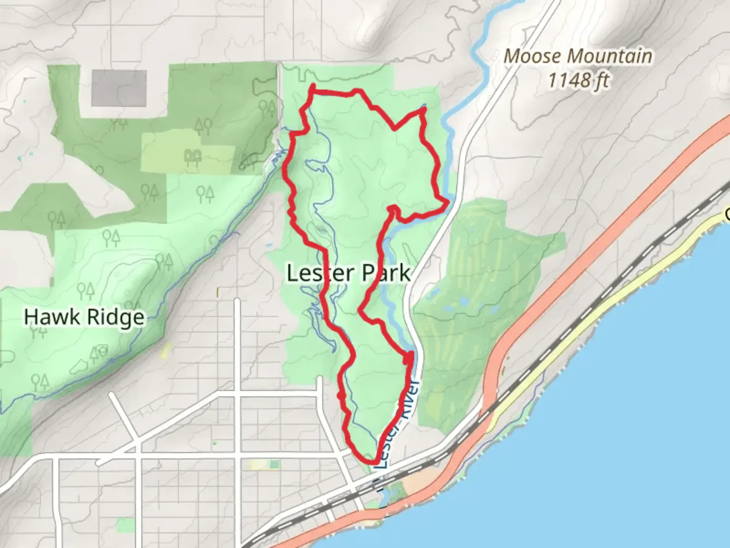 An image depicting the trail Amity West and Lester River Loop Trail and its surrounding area.