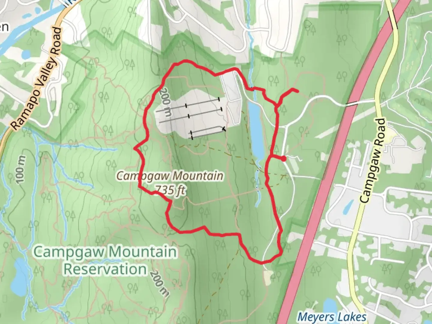An image depicting the trail Campgaw Mountain Loop and its surrounding area.