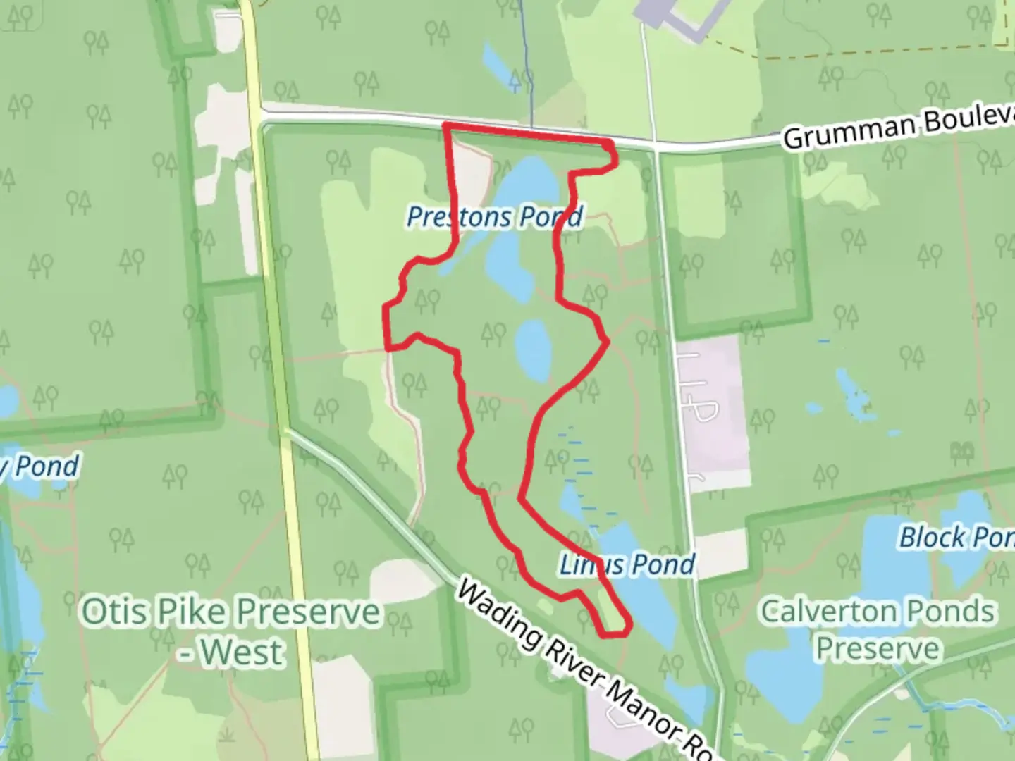 An image depicting the trail Prestons Pond and Forest Pond Loop and its surrounding area.