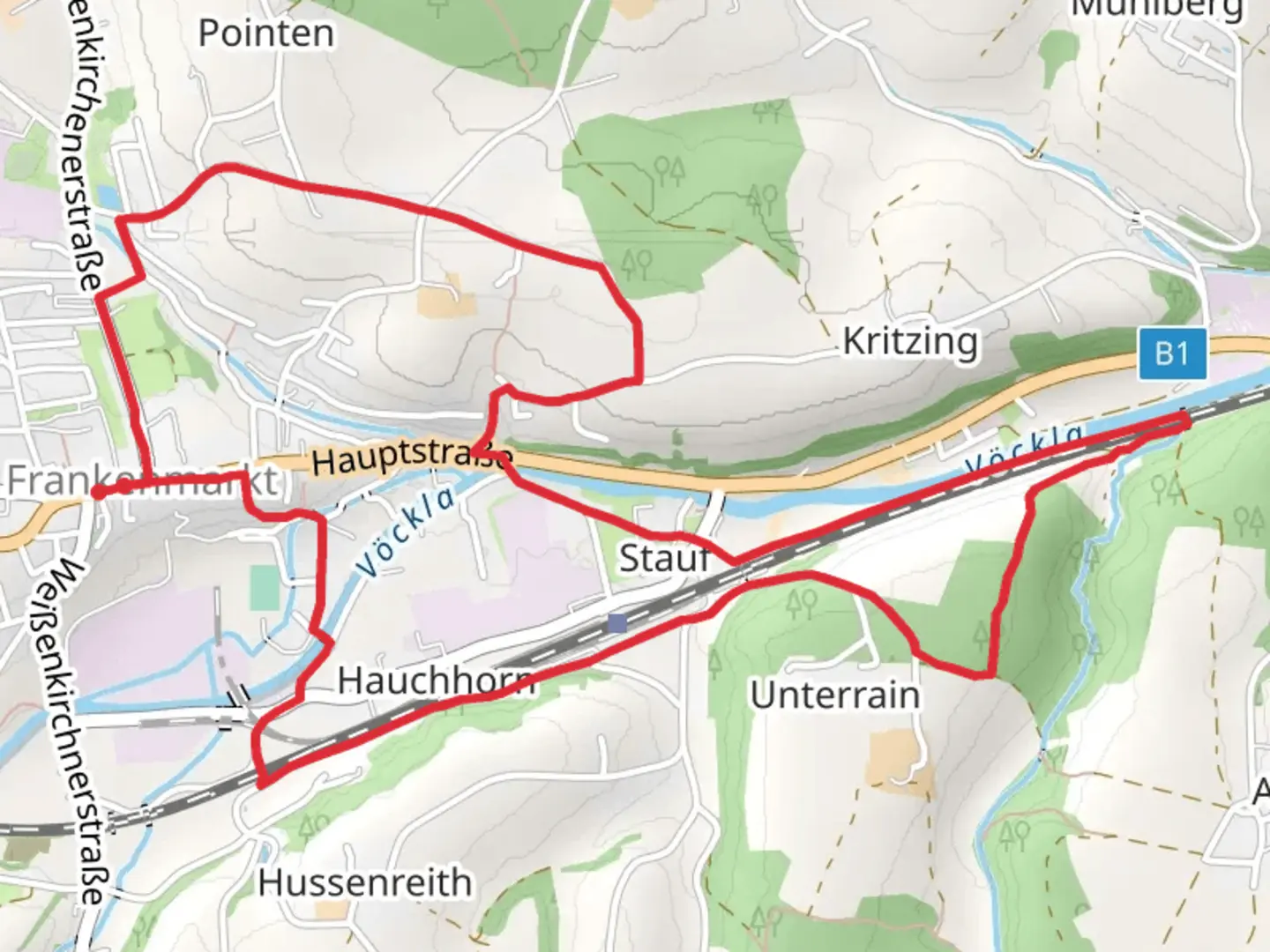 An image depicting the trail Panorama Way Frankenmarkt and its surrounding area.