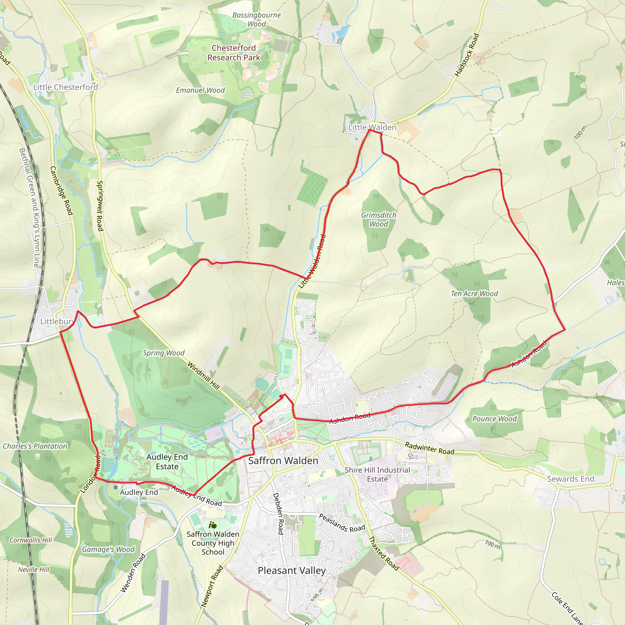 Audley End Estate and Whitewell Wood Loop mobile static map