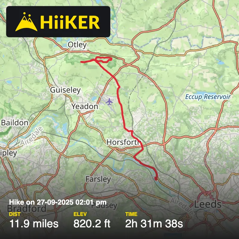 A map preview of the recording Hike on 27-09-2025 02:01 pm.