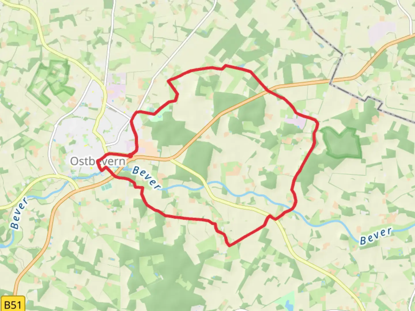 An image depicting the trail Ostbevern Eastern Loop and its surrounding area.