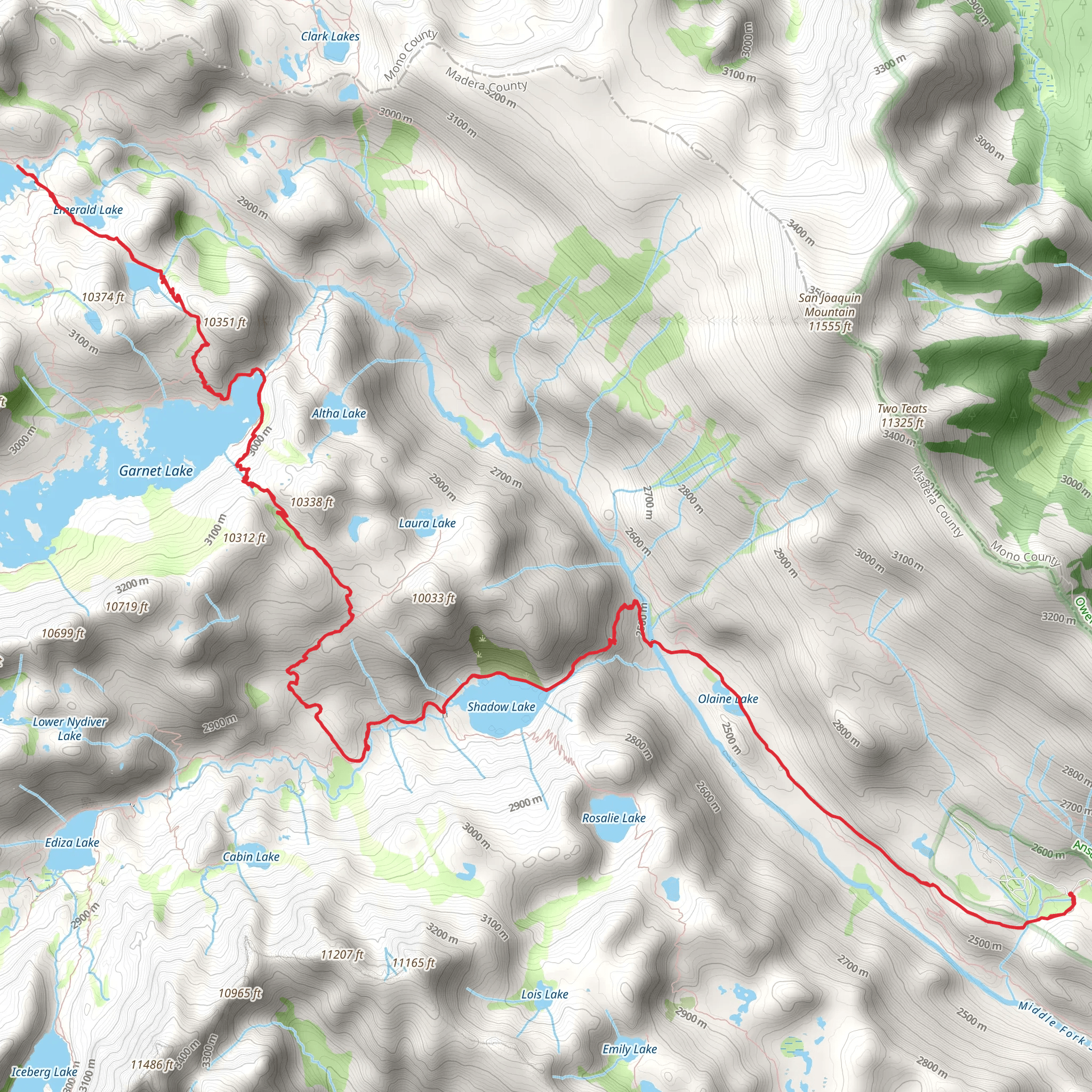 Thousand Island Lake via Pacific Crest Trail mobile static map