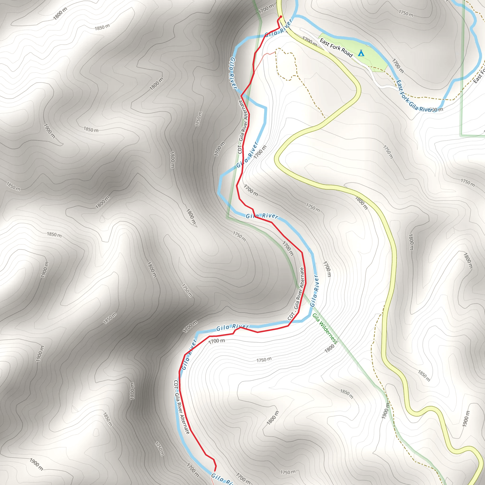 Gila River via Continental Divide Trail mobile static map
