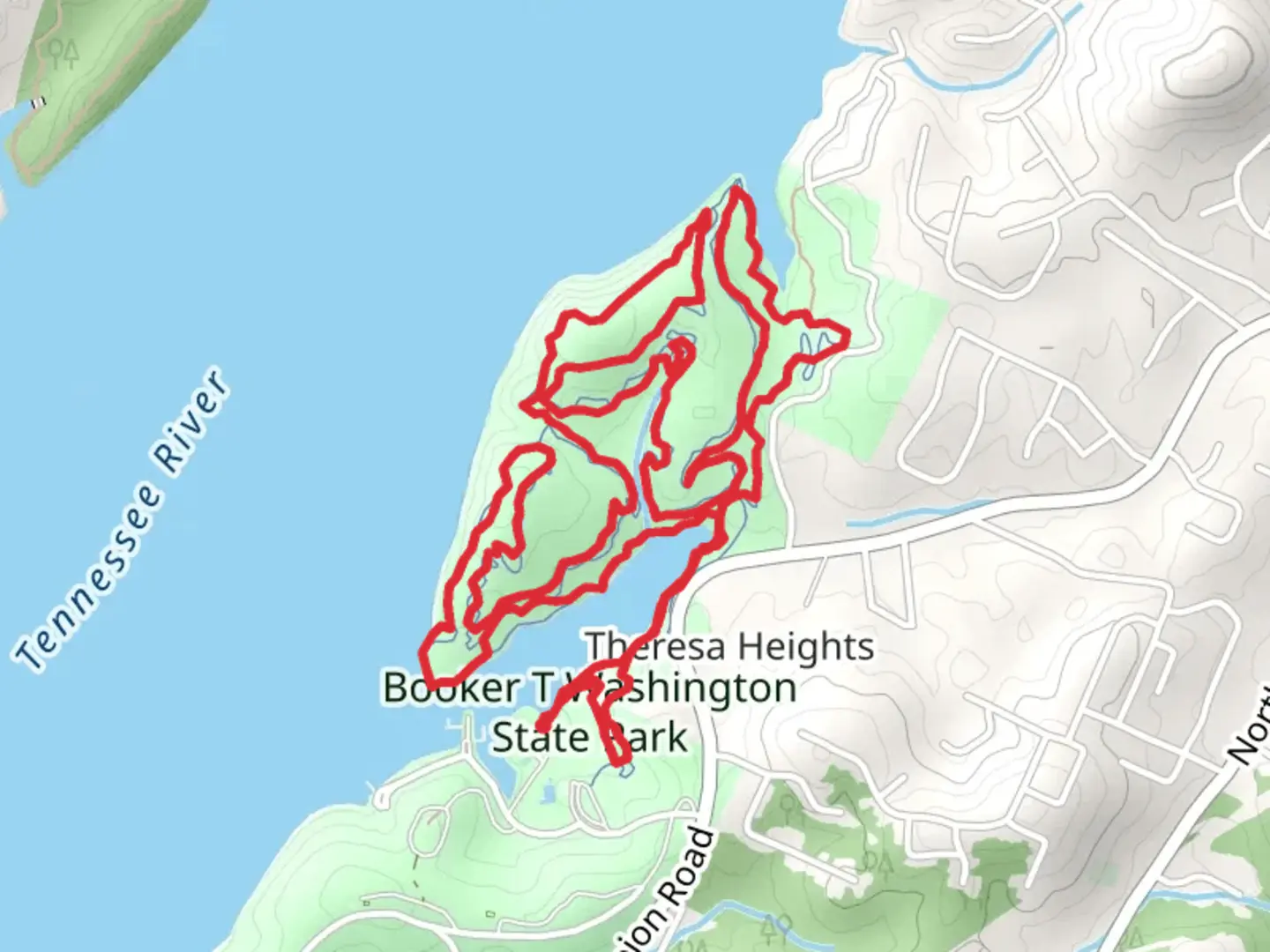 An image depicting the trail Booker T Washington State Park Inner Loop and its surrounding area.