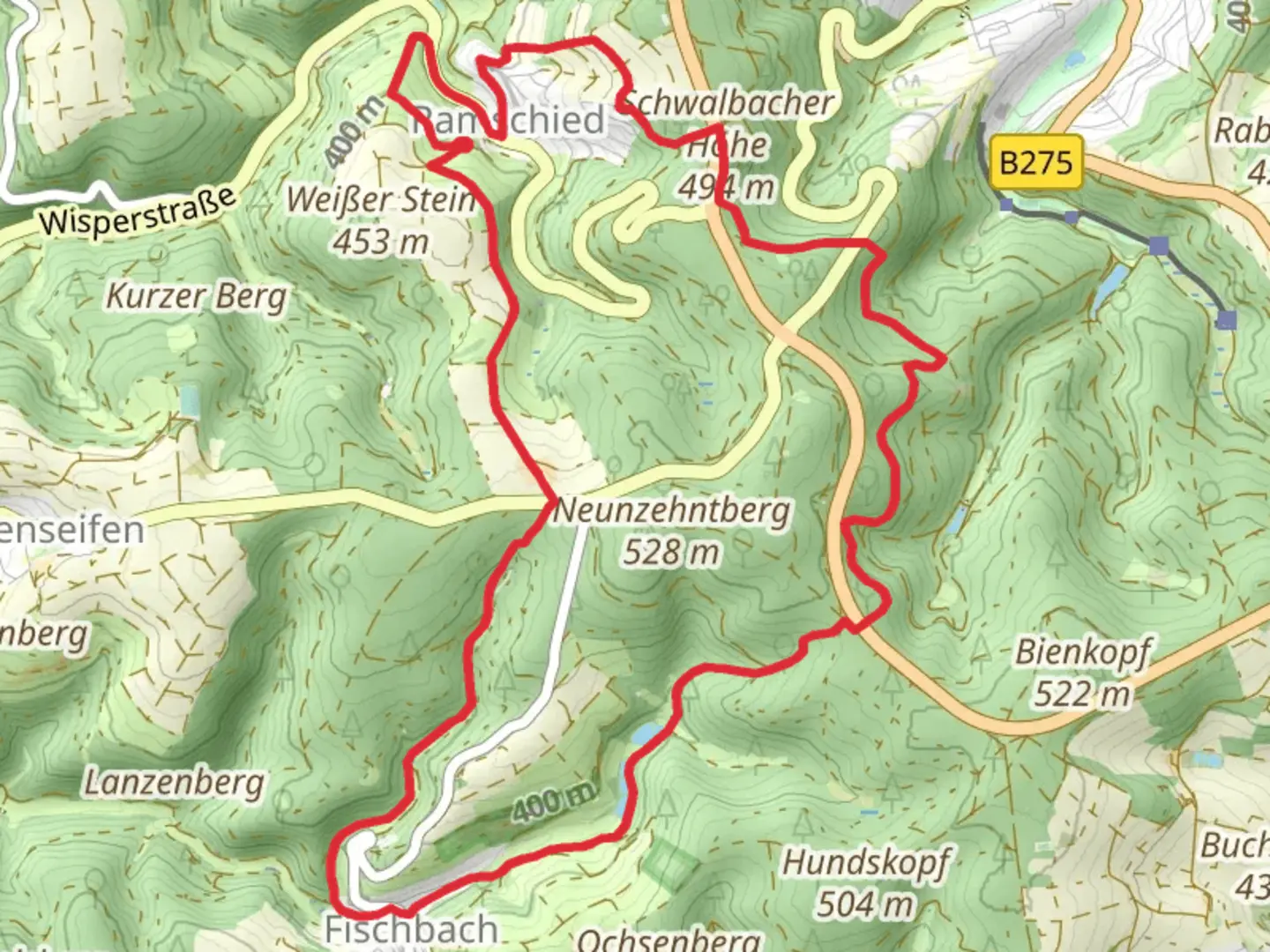 An image depicting the trail Grambach via Fischbach-Bad Schwalbach and its surrounding area.
