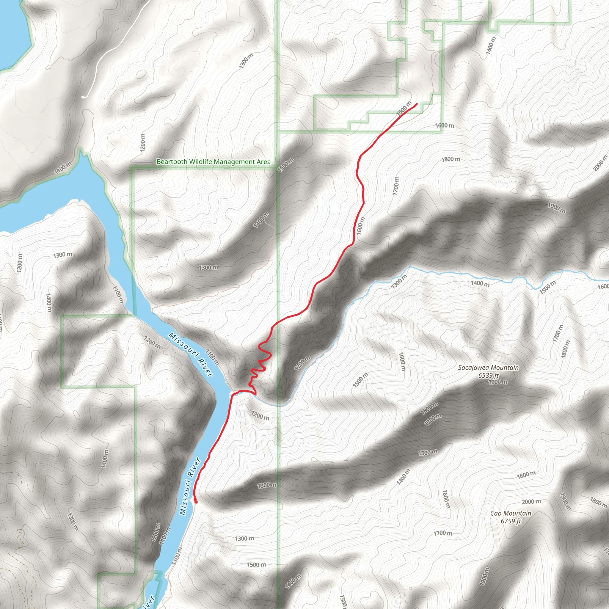 Mann Gulch Trail from Missouri River mobile static map