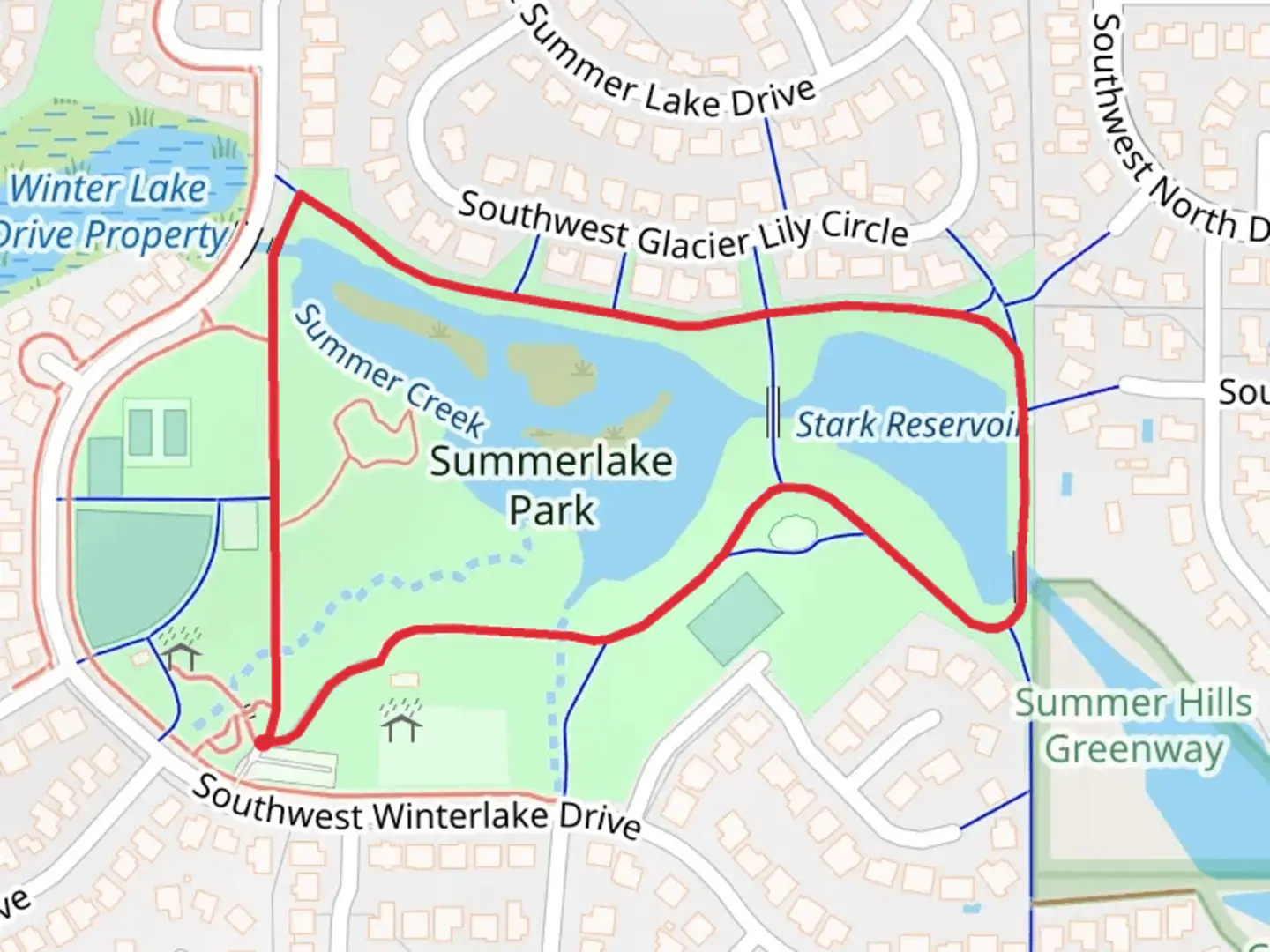 An image depicting the trail Stark Reservoir Loop and its surrounding area.