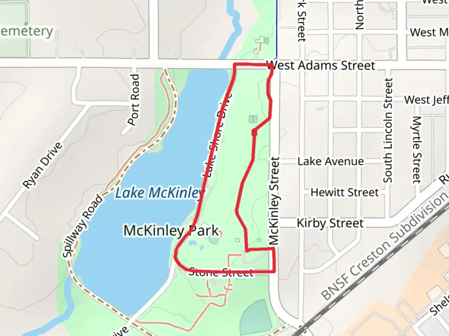 An image depicting the trail Lake Shore Drive Loop and its surrounding area.