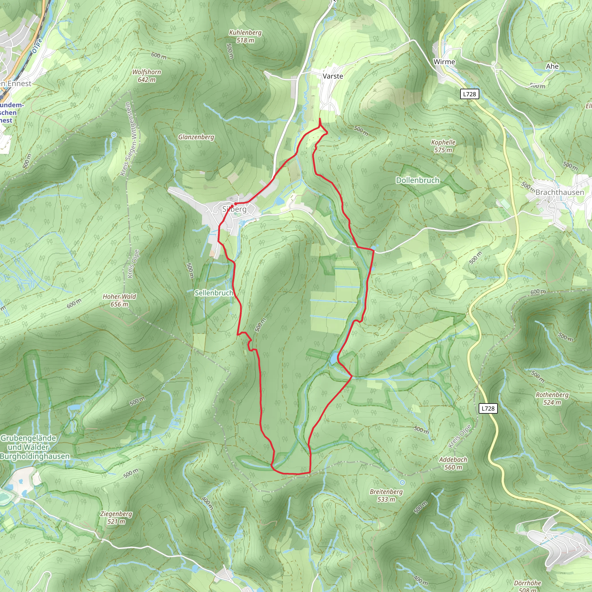 Silberbach via Siegerland Hoehenring Raute mobile static map