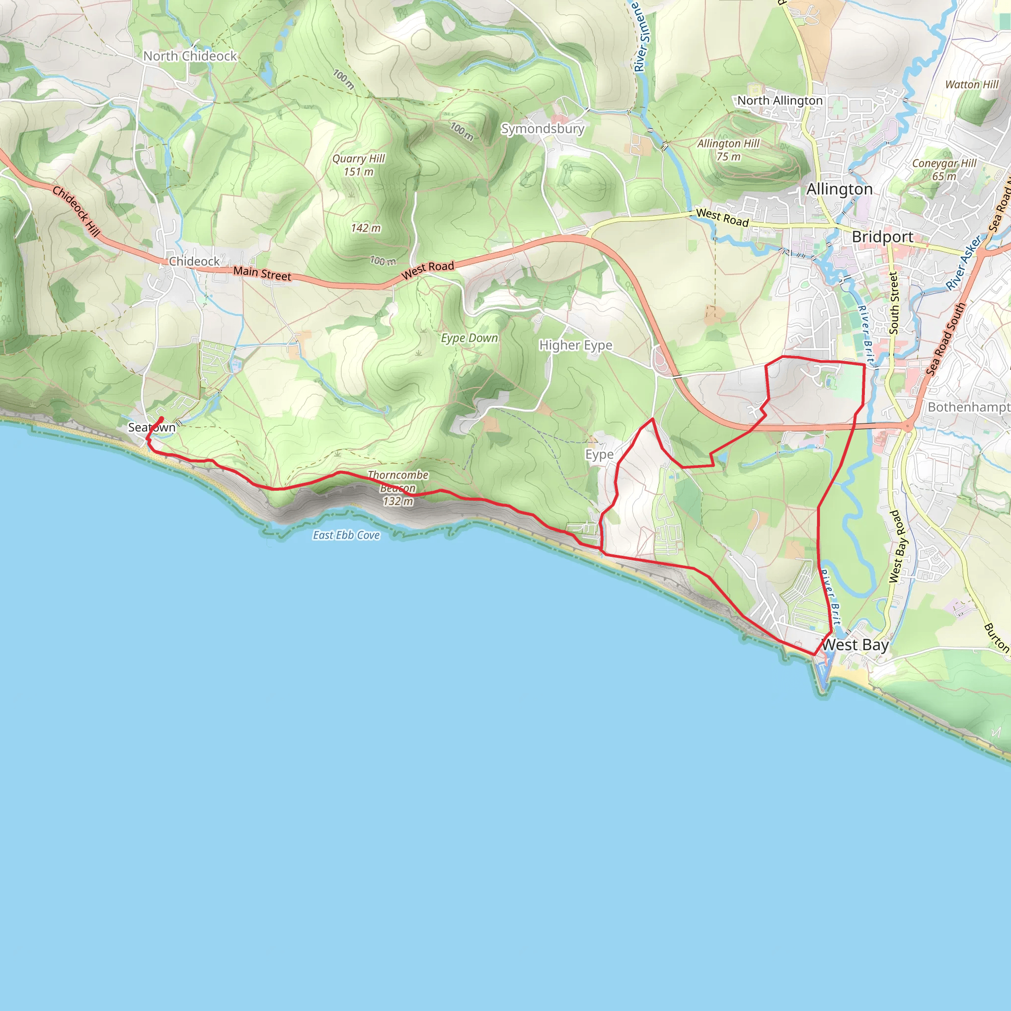 Seatown to Bridport Walk from Golden Gap Holiday Park mobile static map