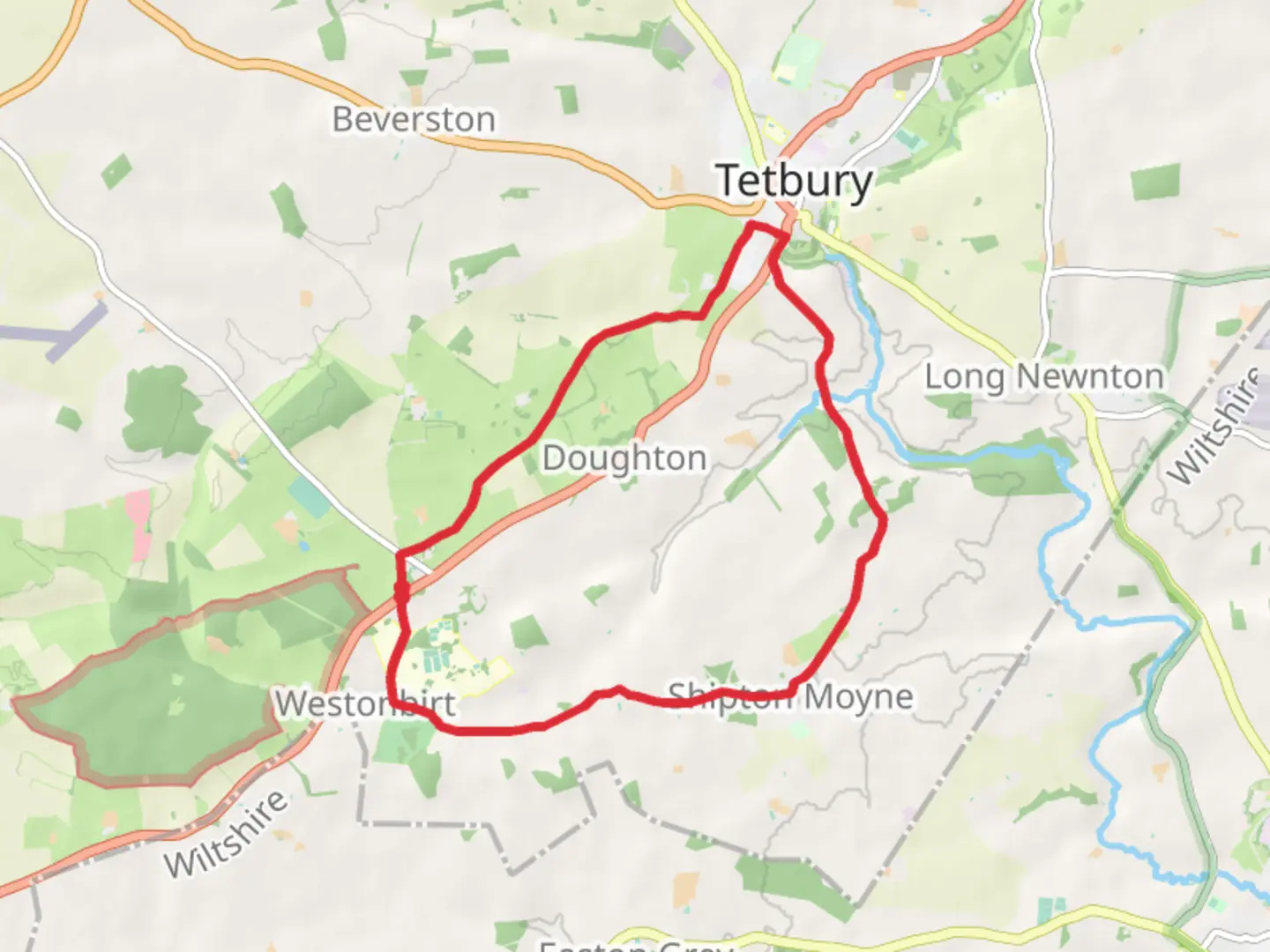 An image depicting the trail Shipton Moyne Country Park Loop and its surrounding area.