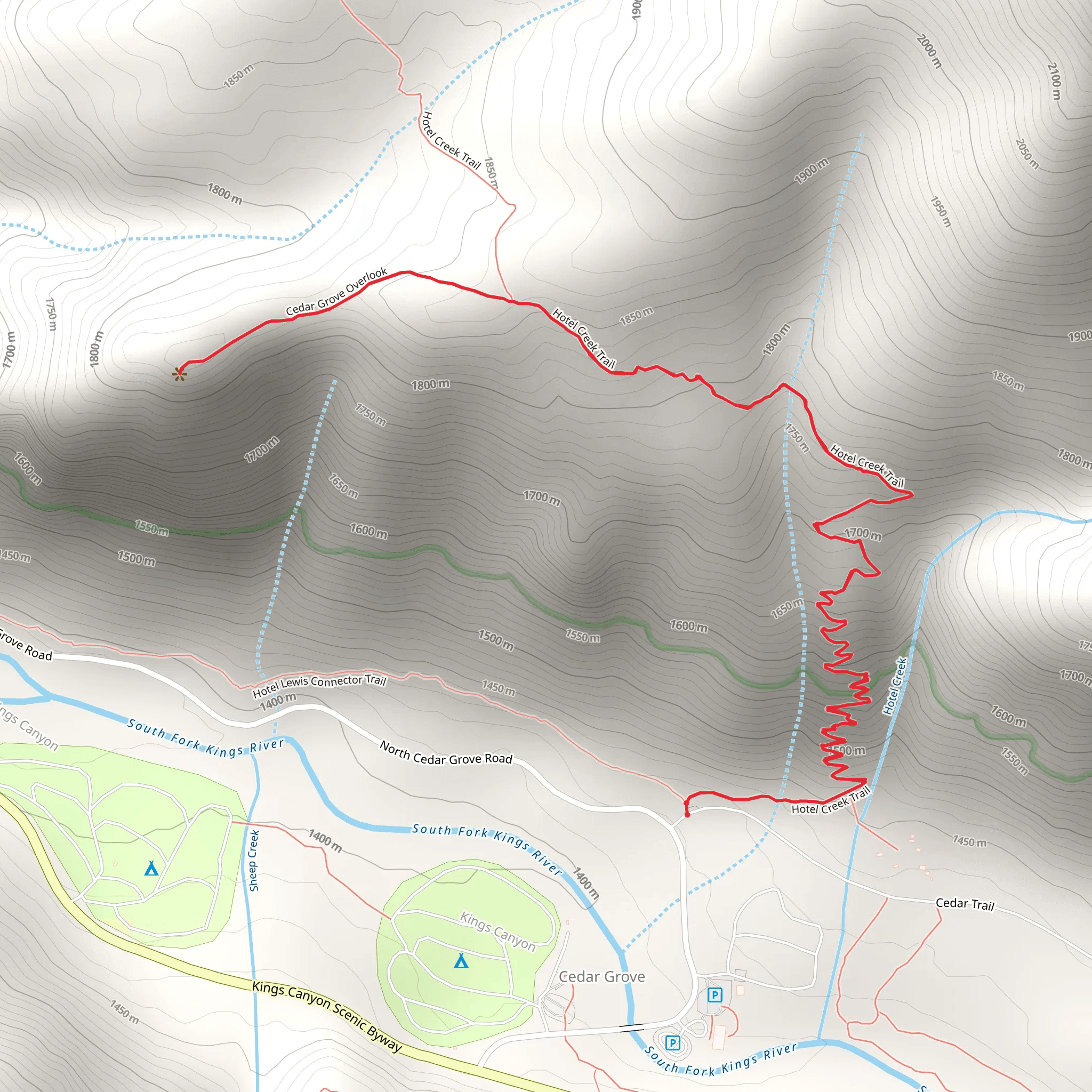 Cedar Grove Overlook via Hotel Creek Trail mobile static map