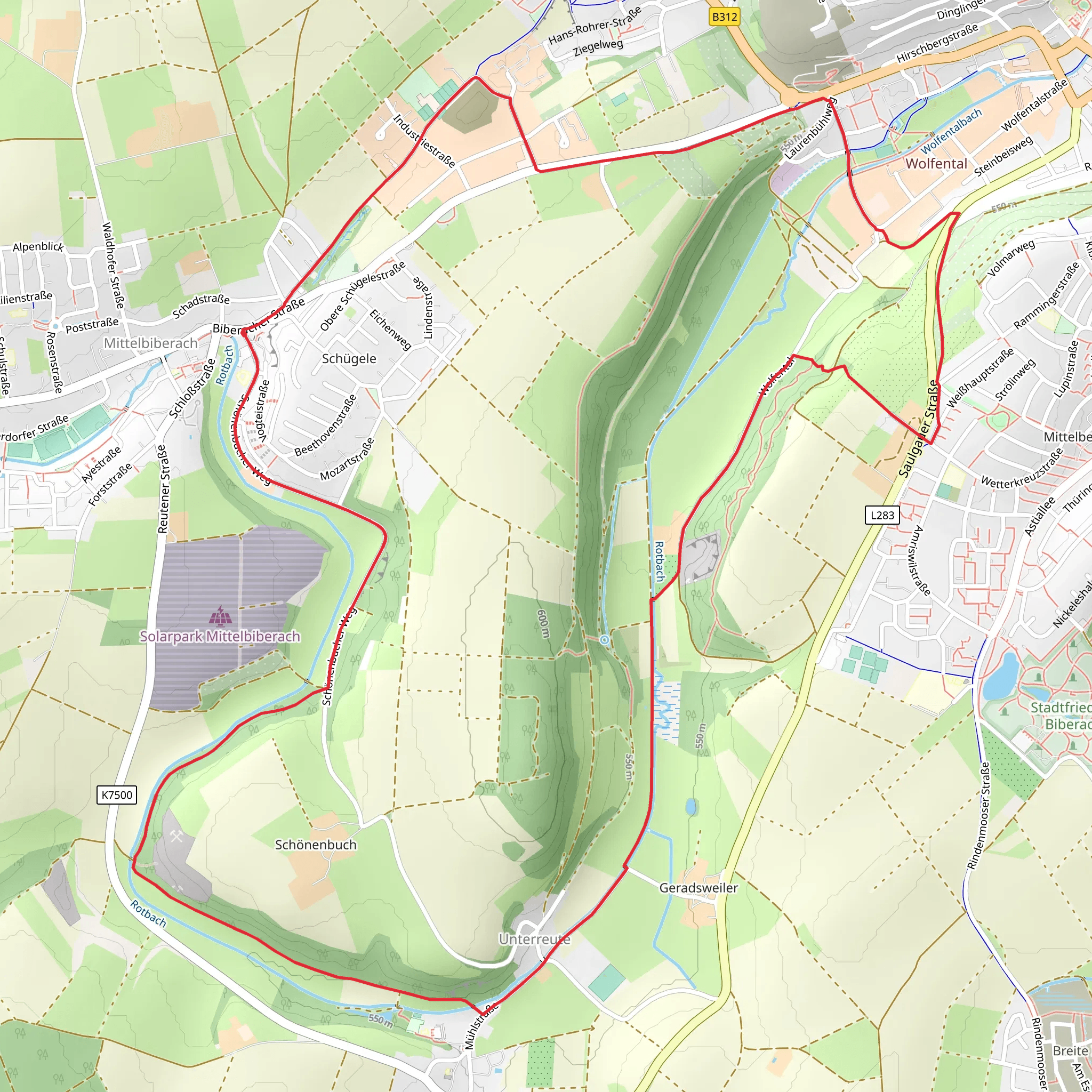 Mittelbiberach to Unterreute Loop mobile static map