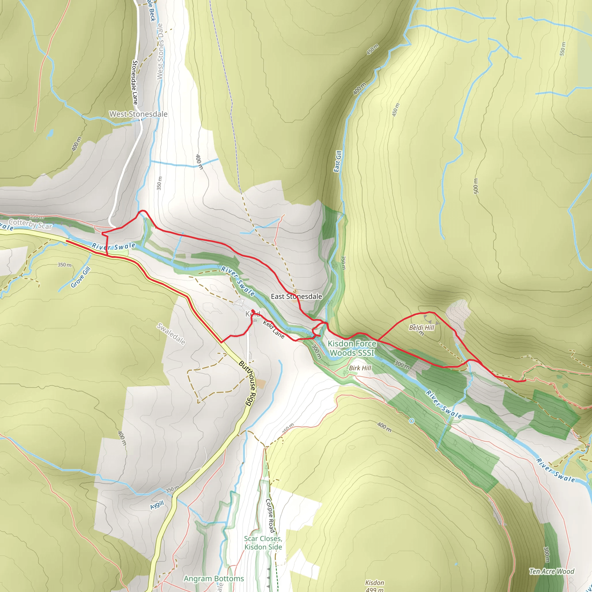 Wain Wath Force, Currack Force, Beldi Hill and East Gill Force Loop mobile static map