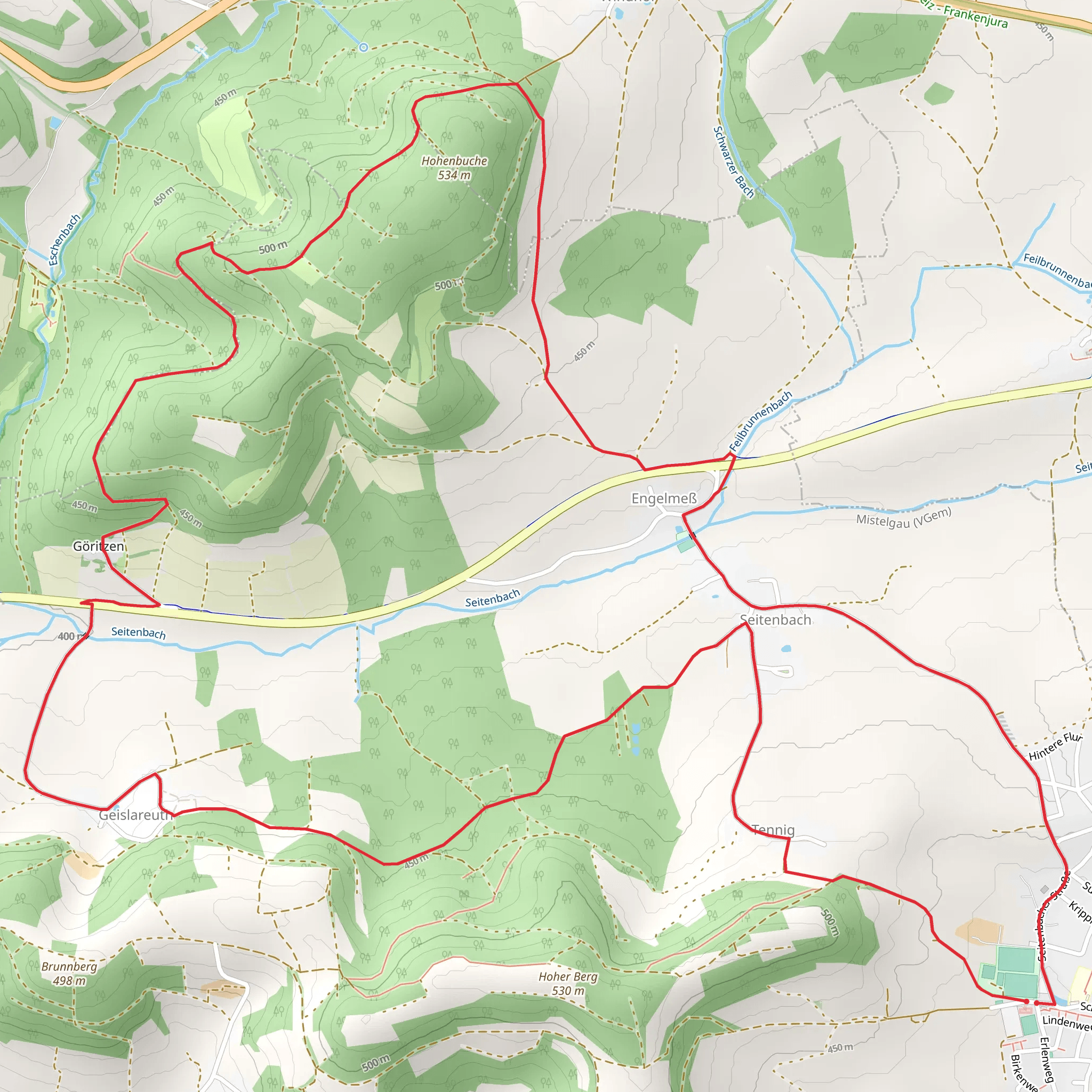 Mistelgau Rundwanderweg - Hohenbuche and Eckersdorf - Grosser Rundwanderweg mobile static map