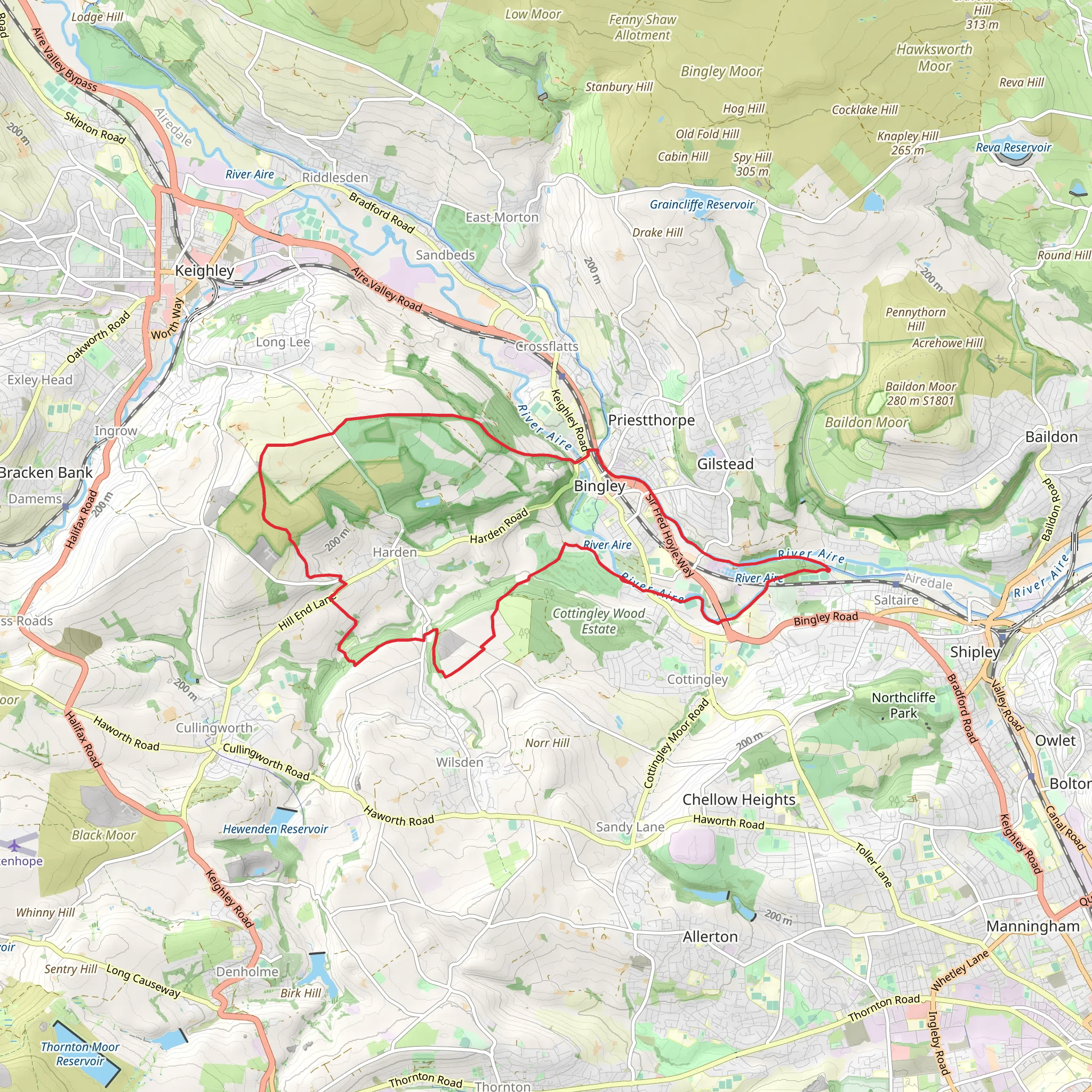 Nab Wood - Bingley - Harden Moor - Millennium Way and Cottingley mobile static map