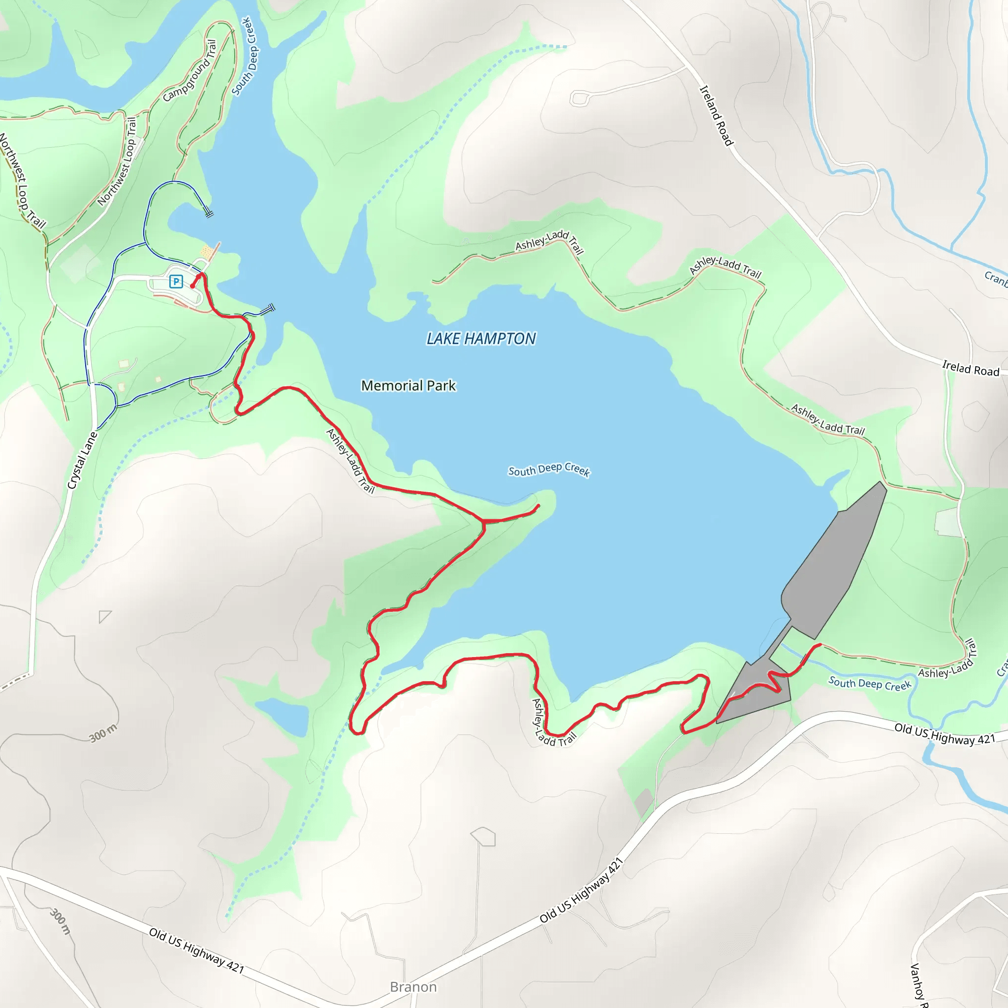 Lake Hampton via Ashley Ladd Trail mobile static map
