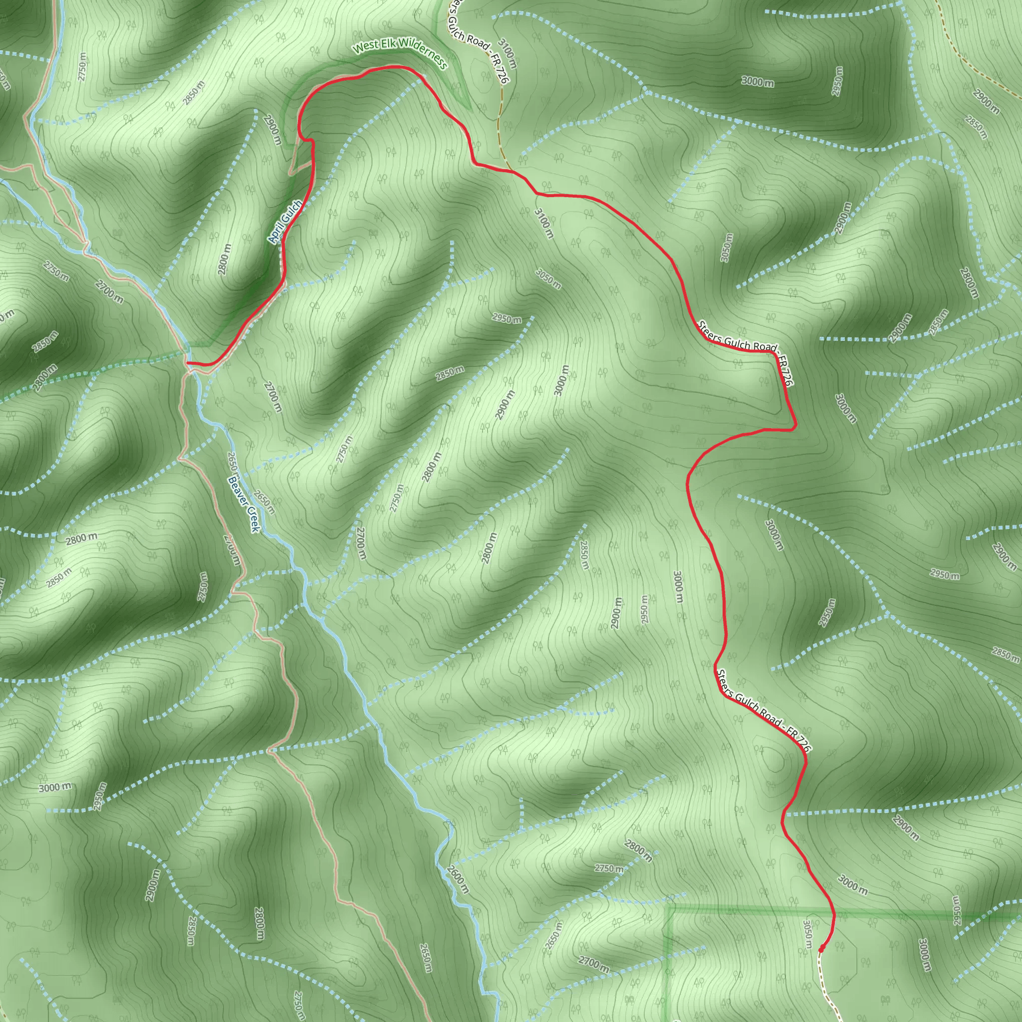 April Gulch Trail via Steers Gulch Road mobile static map