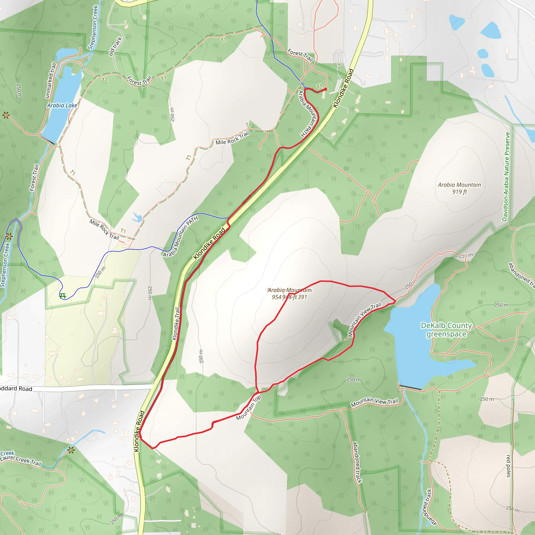 Arabia Mountain via Klondike Trail mobile static map