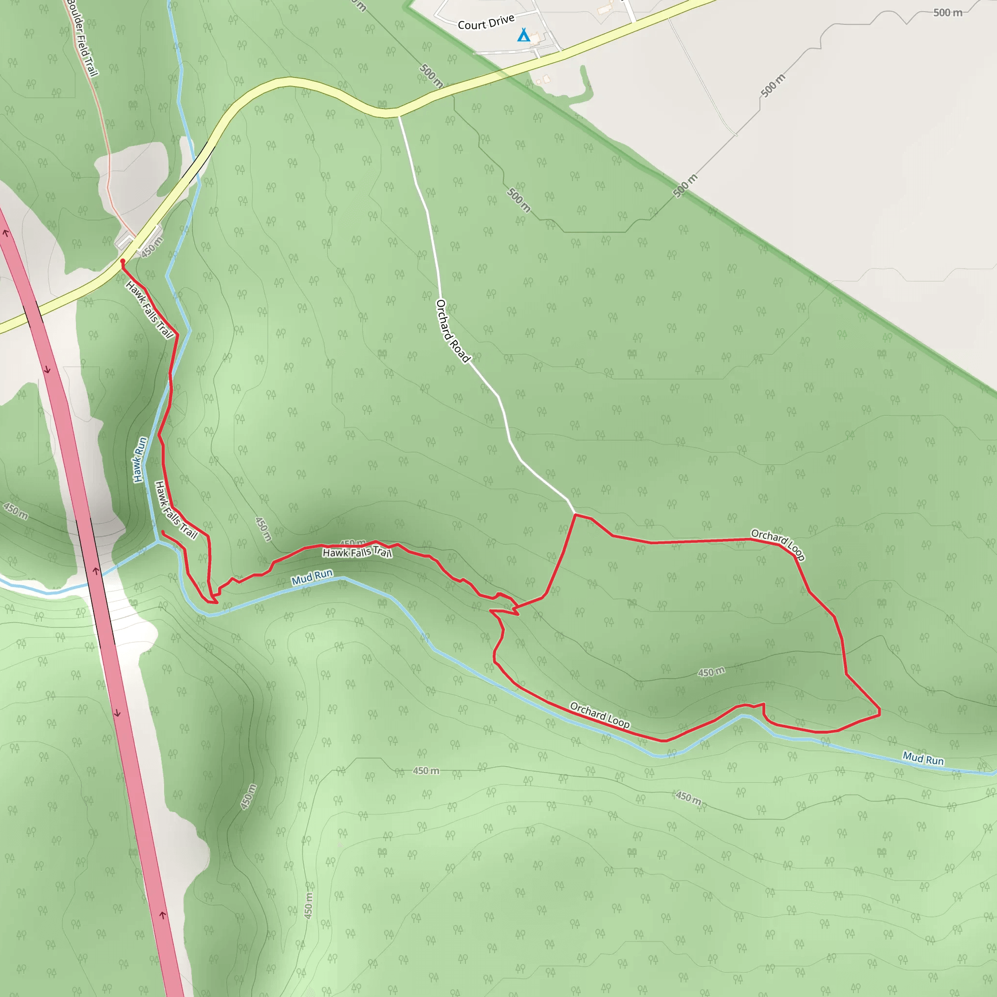Hawk Falls and Orchard Loop Trail mobile static map