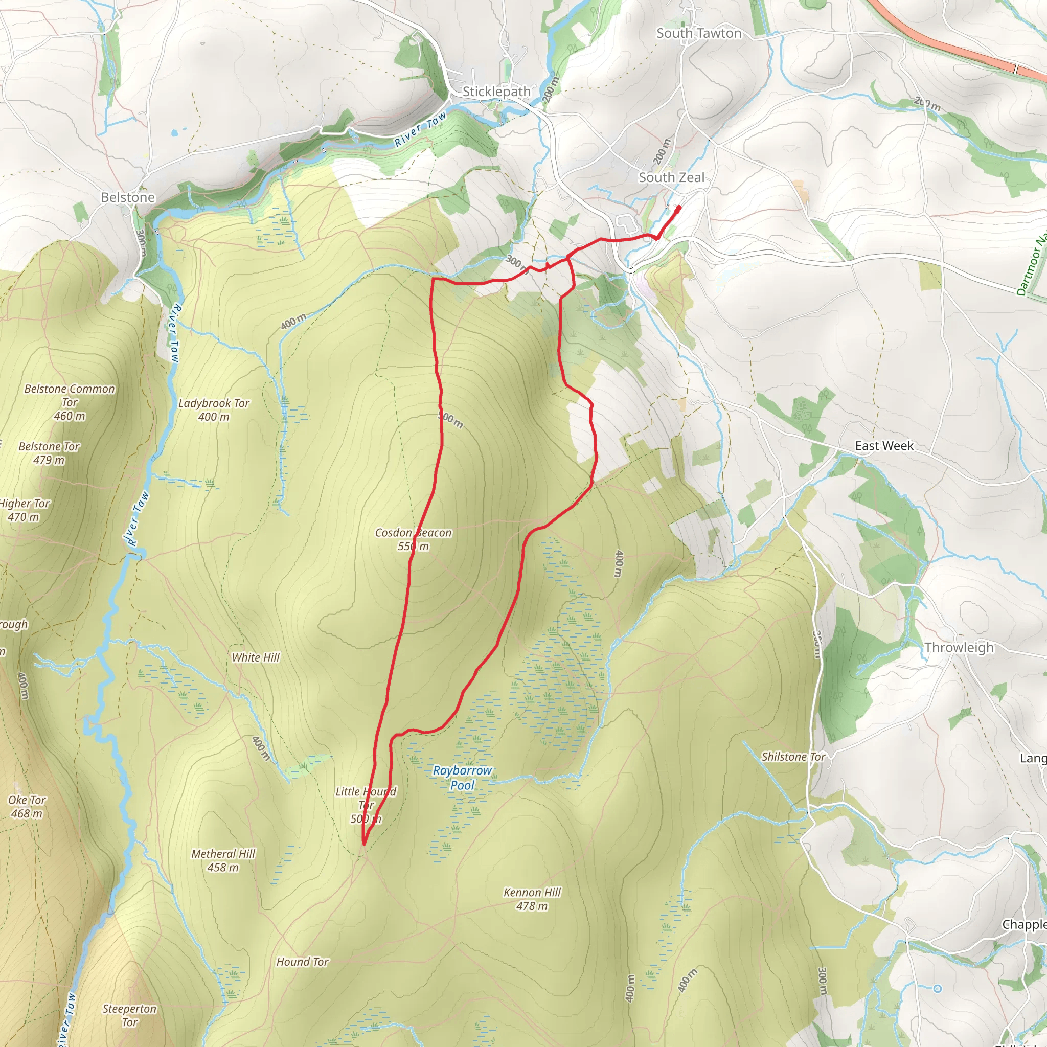 Cosdon Beacon from South Zeal mobile static map