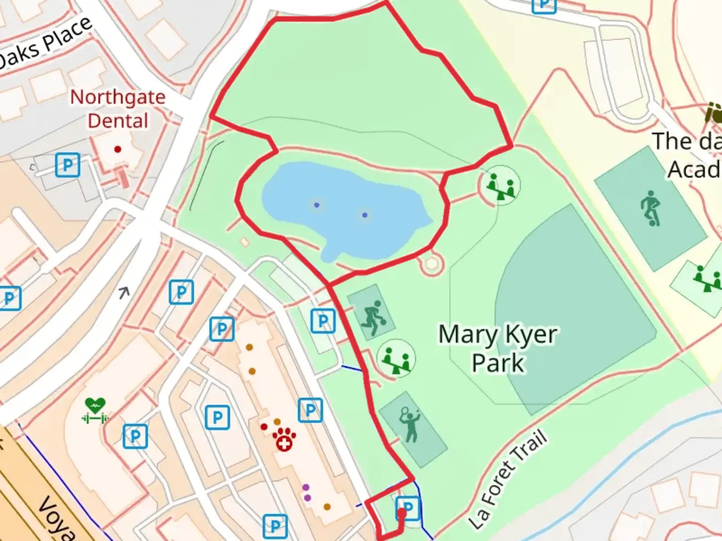 An image depicting the trail Mary Kyer Park Loop and its surrounding area.