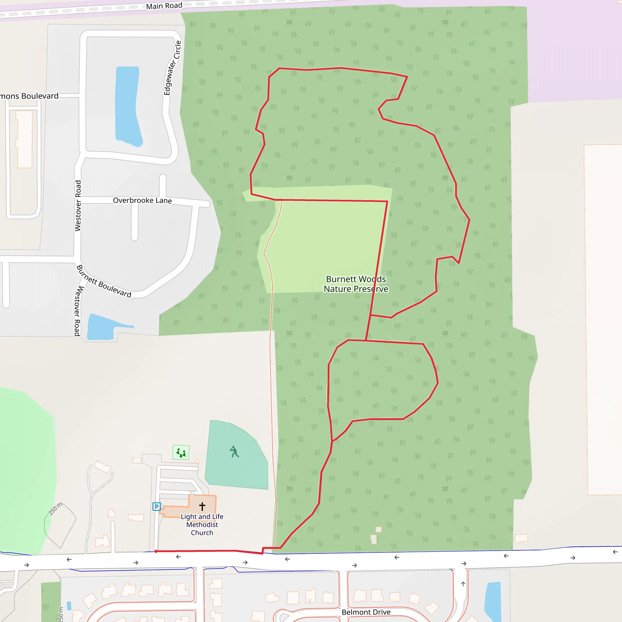 Burnett Woods Nature Preserve Loop mobile static map