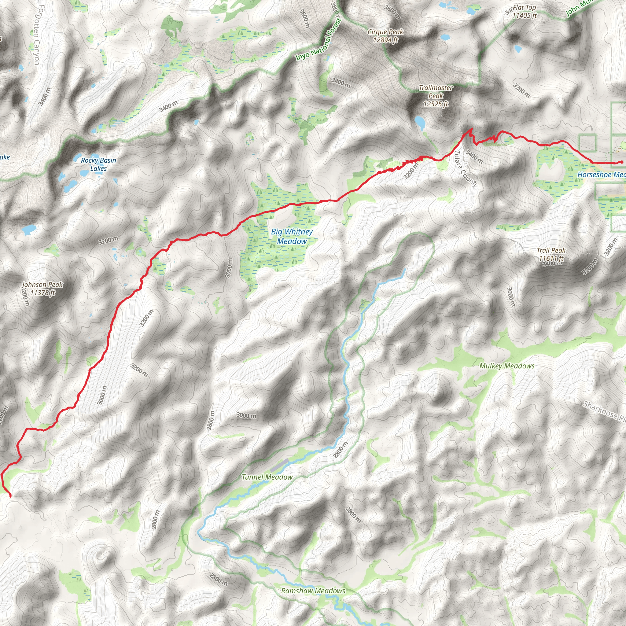Little Whitney to Big Whitney Meadow via Theodore Solomons Trail mobile static map