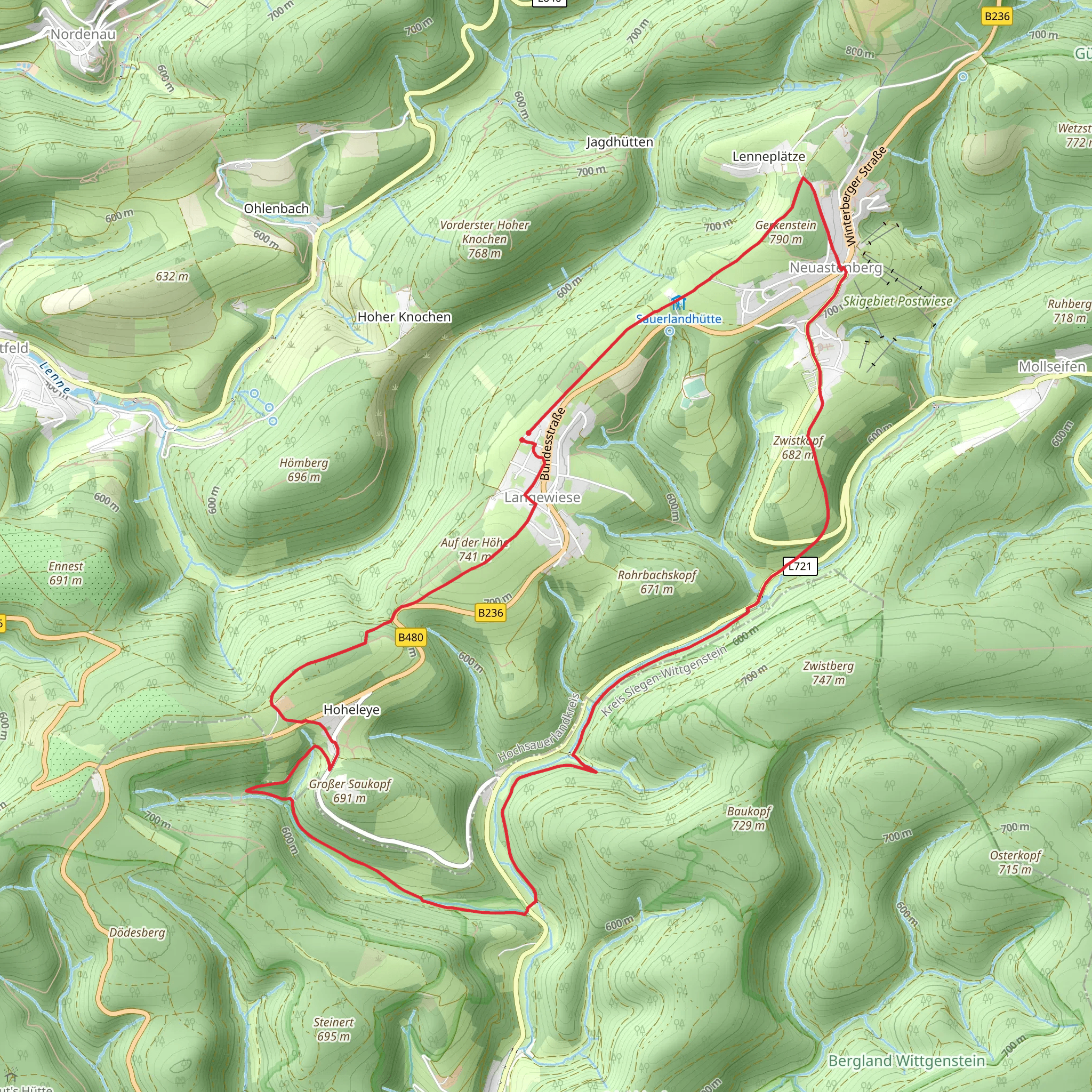Heilklimatour and Lennetalweg mobile static map