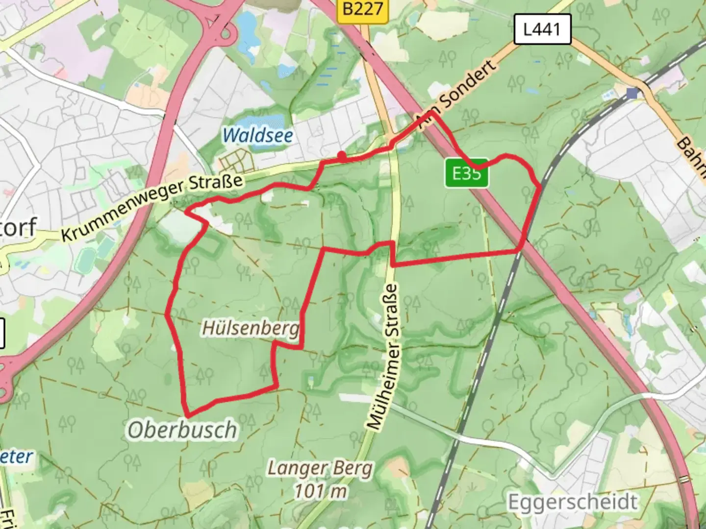 An image depicting the trail Angerland Rundweg Loop and its surrounding area.