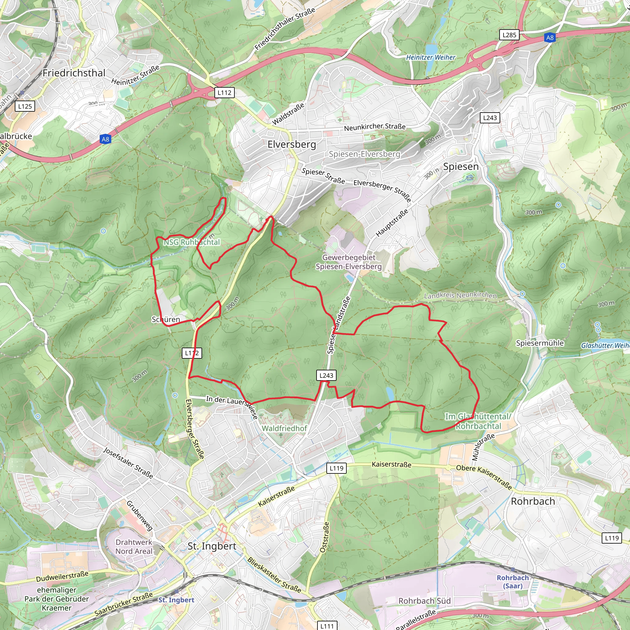 Gebrannter Wald, Wombacher Weiher and Schuren Loop via Sebastian Kneipp Weg mobile static map