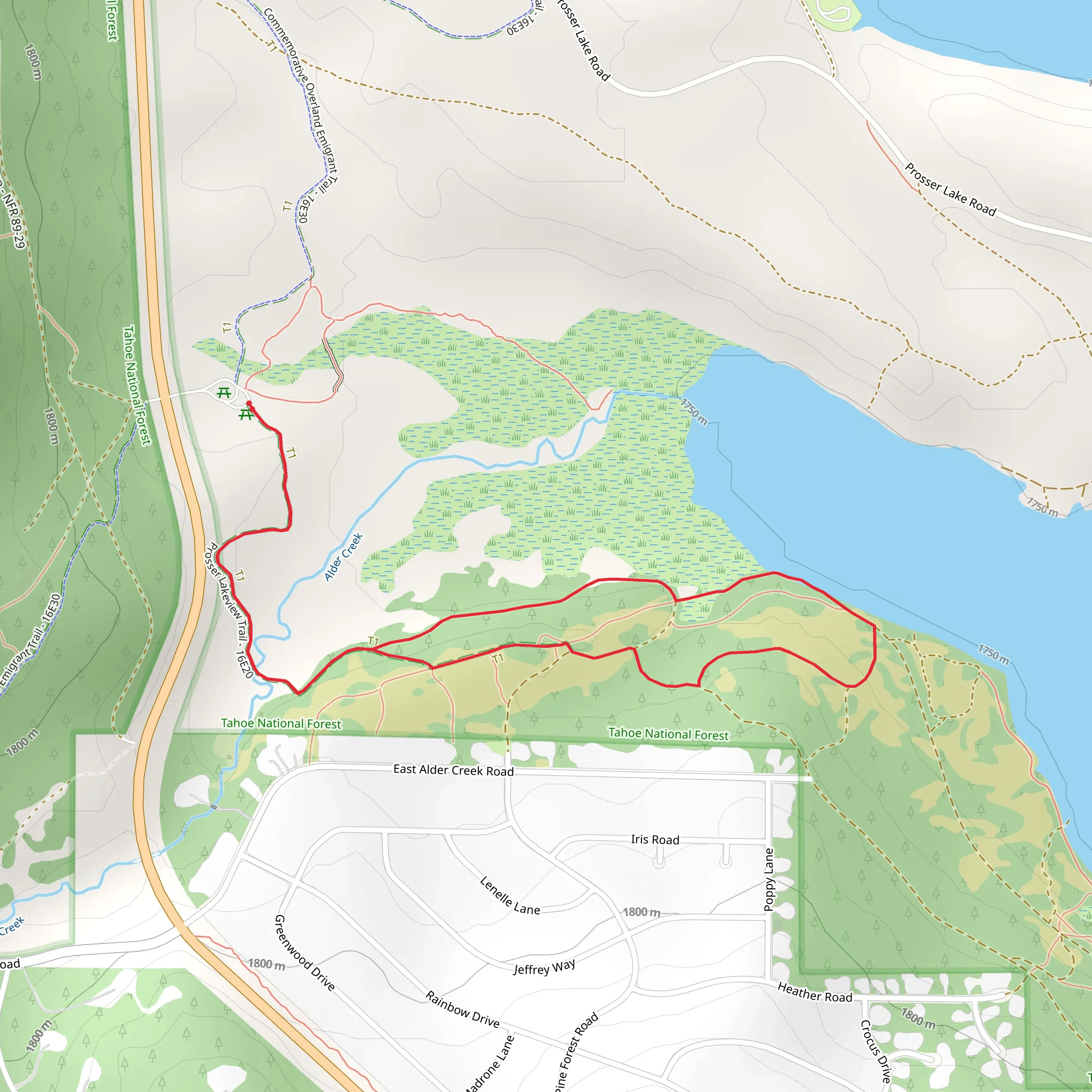 Prosser Lakeview Trail via Donner Camp Picnic Area mobile static map