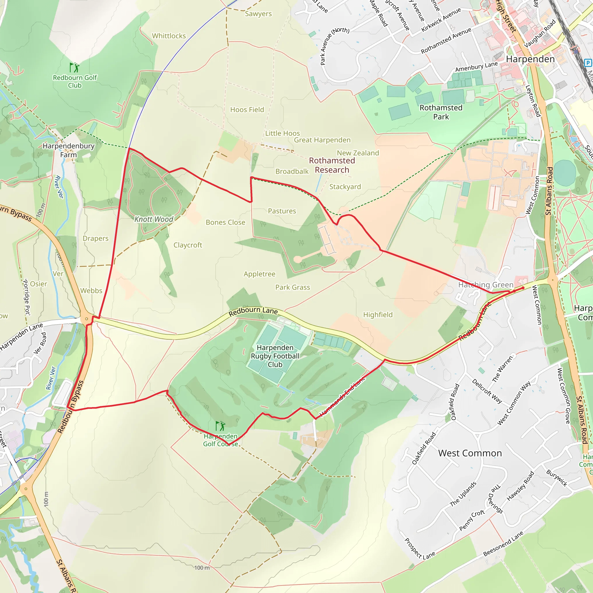 Hatching Green CIrcular Walk mobile static map
