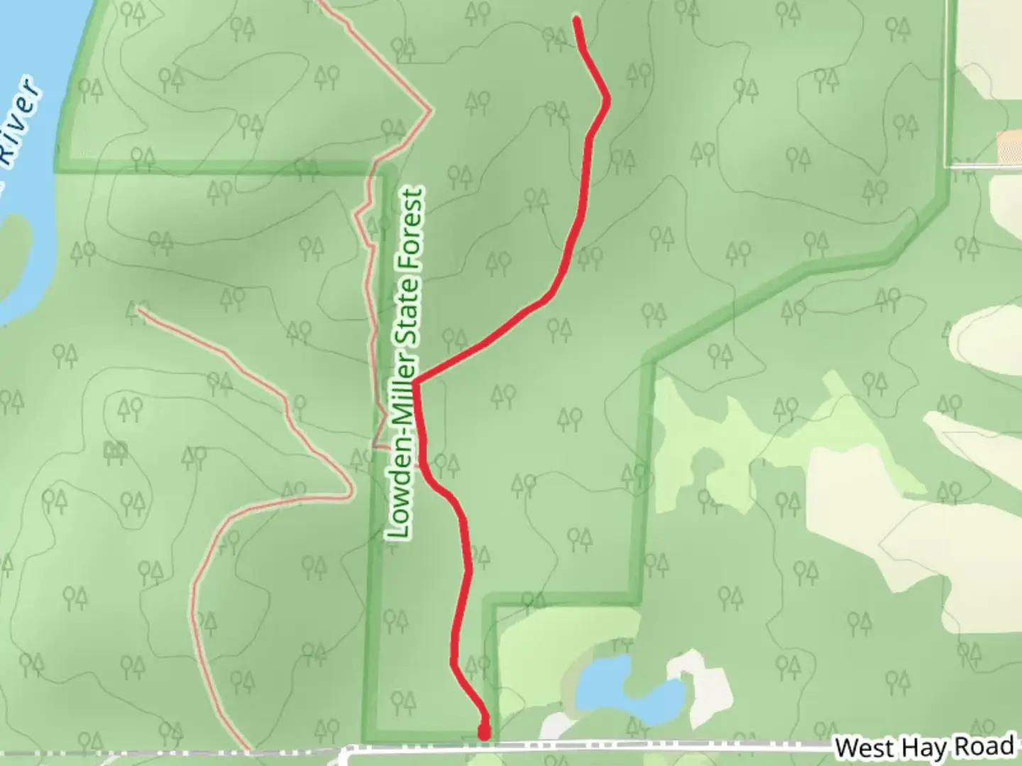 An image depicting the trail West Hay Road - North and its surrounding area.