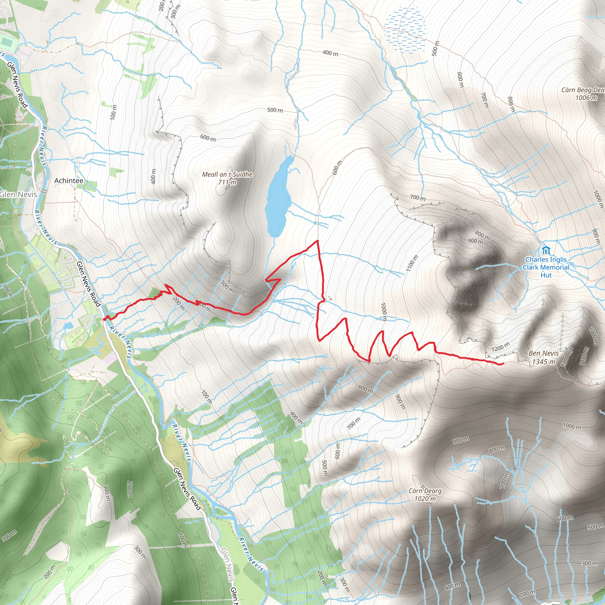 Glen Nevis Youth Hostel To Ben Nevis out and back mobile static map