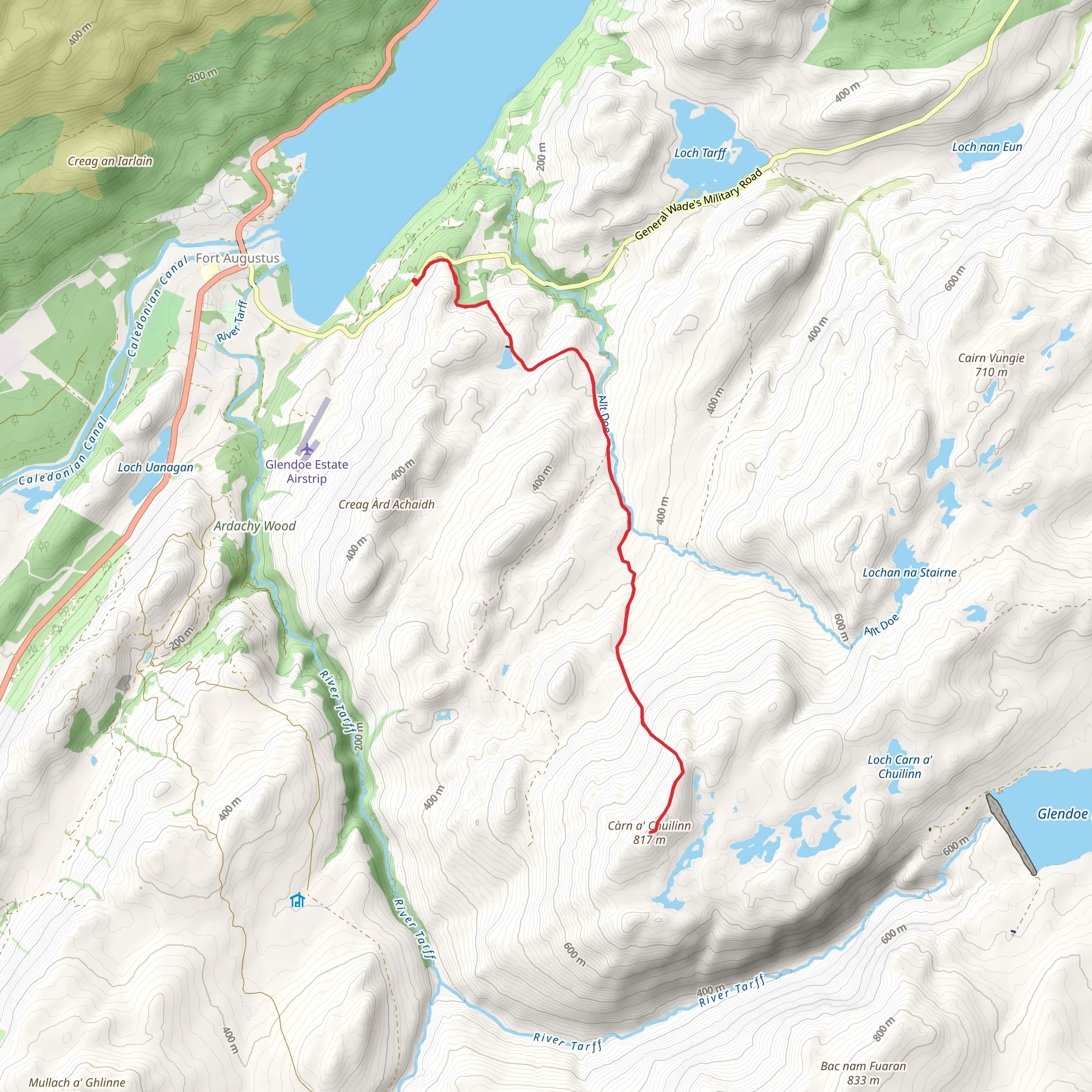 Càrn a' Chuilinn via South Loch Ness mobile static map