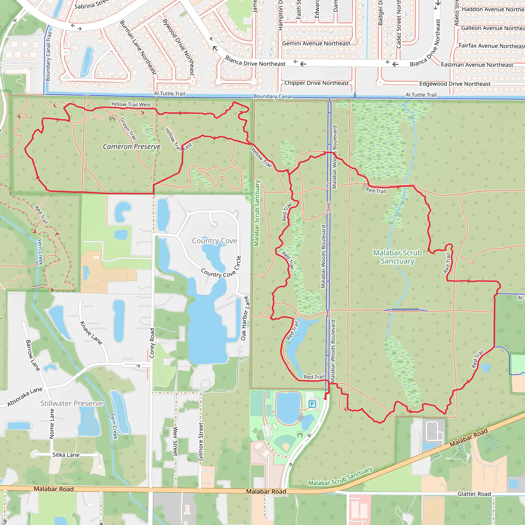 Red Trail, Yellow trail West in Cameron Preserve Loop mobile static map