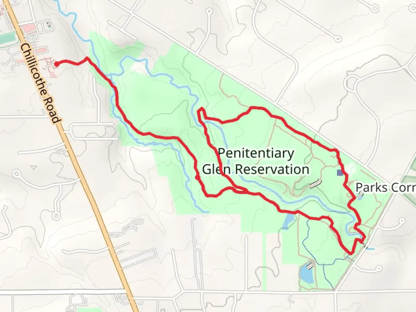 An image depicting the trail Rabbit Run Loop via Kirtland Connector Trail and its surrounding area.