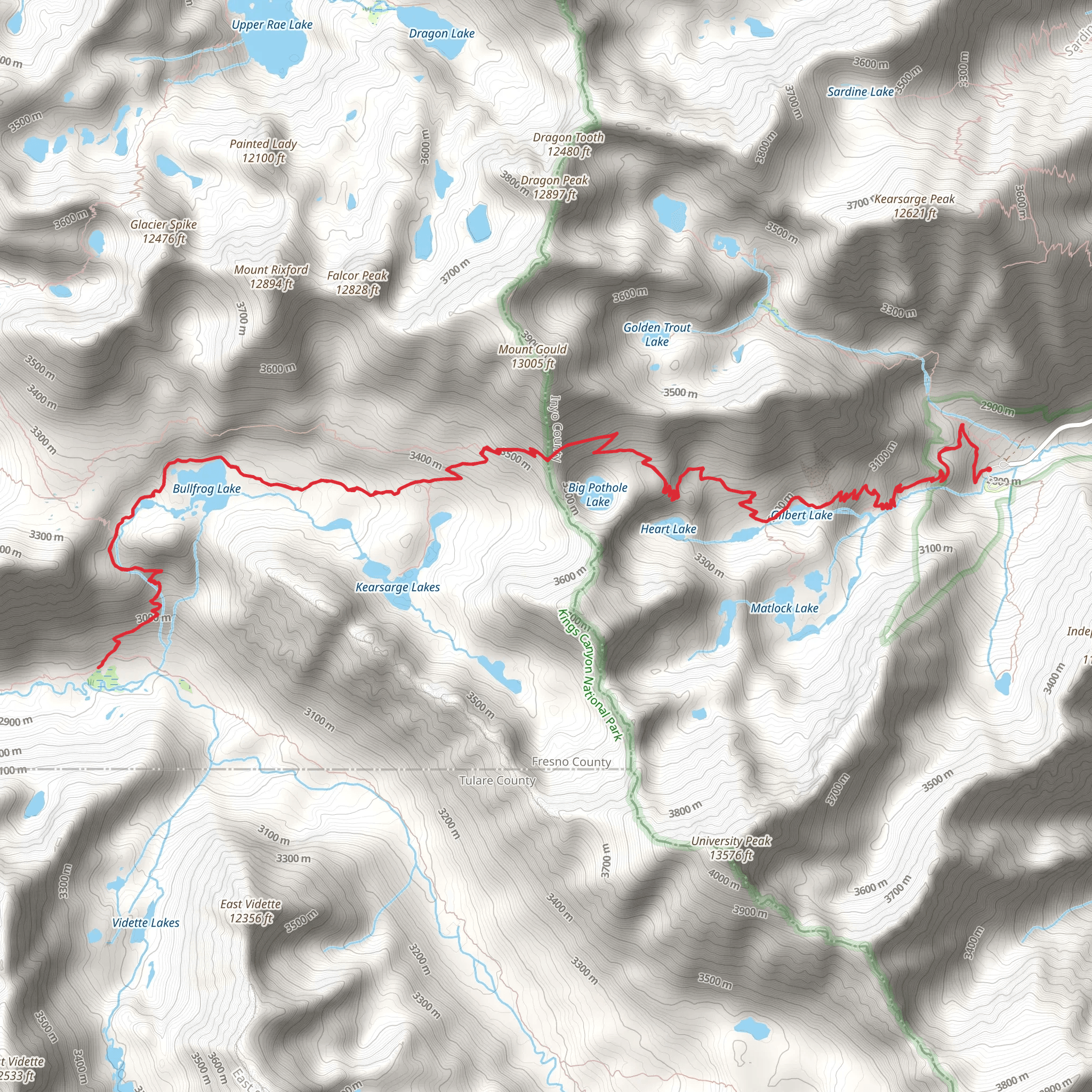 Kearsarge Pass and Bullfrog Lake Trail mobile static map