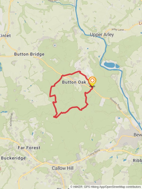 Map of Pound Green and Dowles Brook from Hawkbatch, Worcester, England
