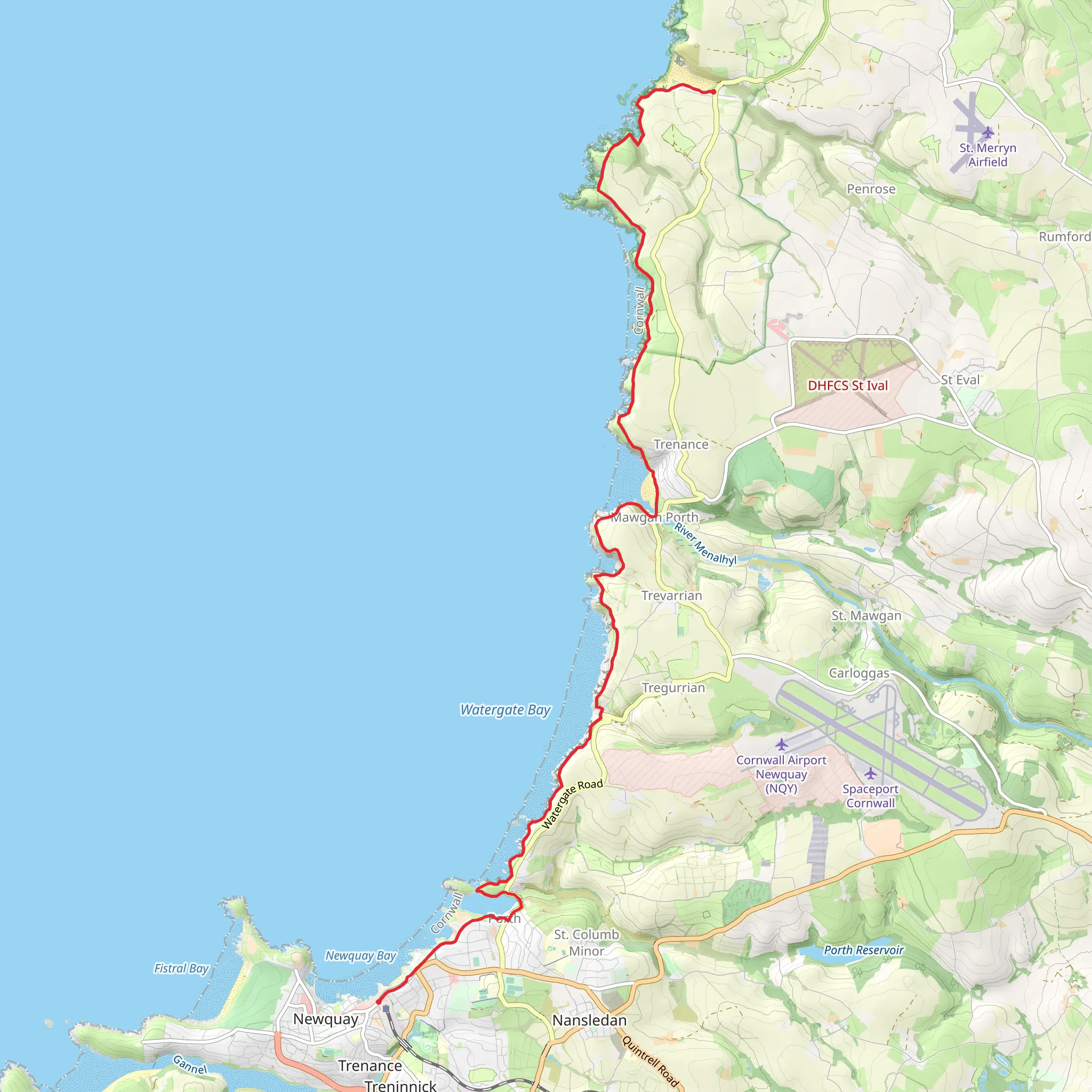 Newquay to Porthcothan mobile static map