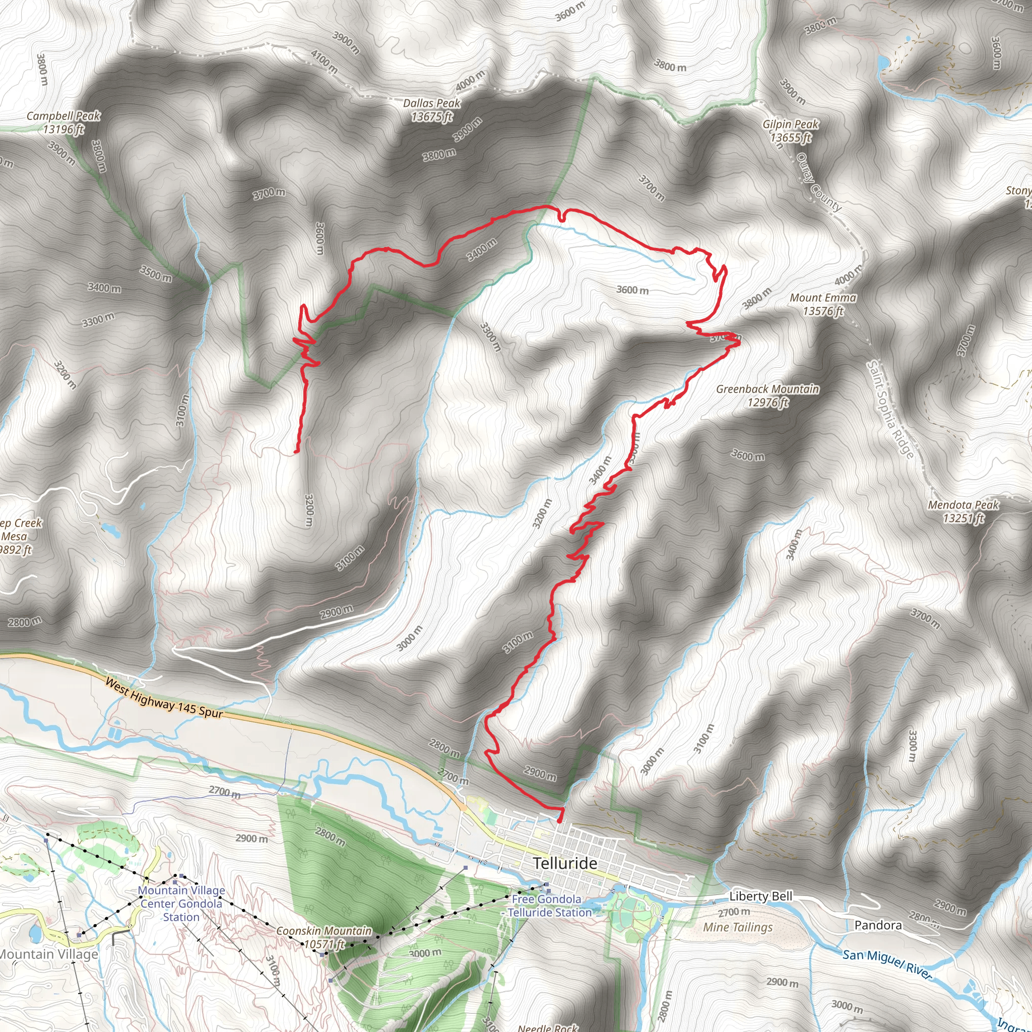 Sneffels Highline Trail mobile static map