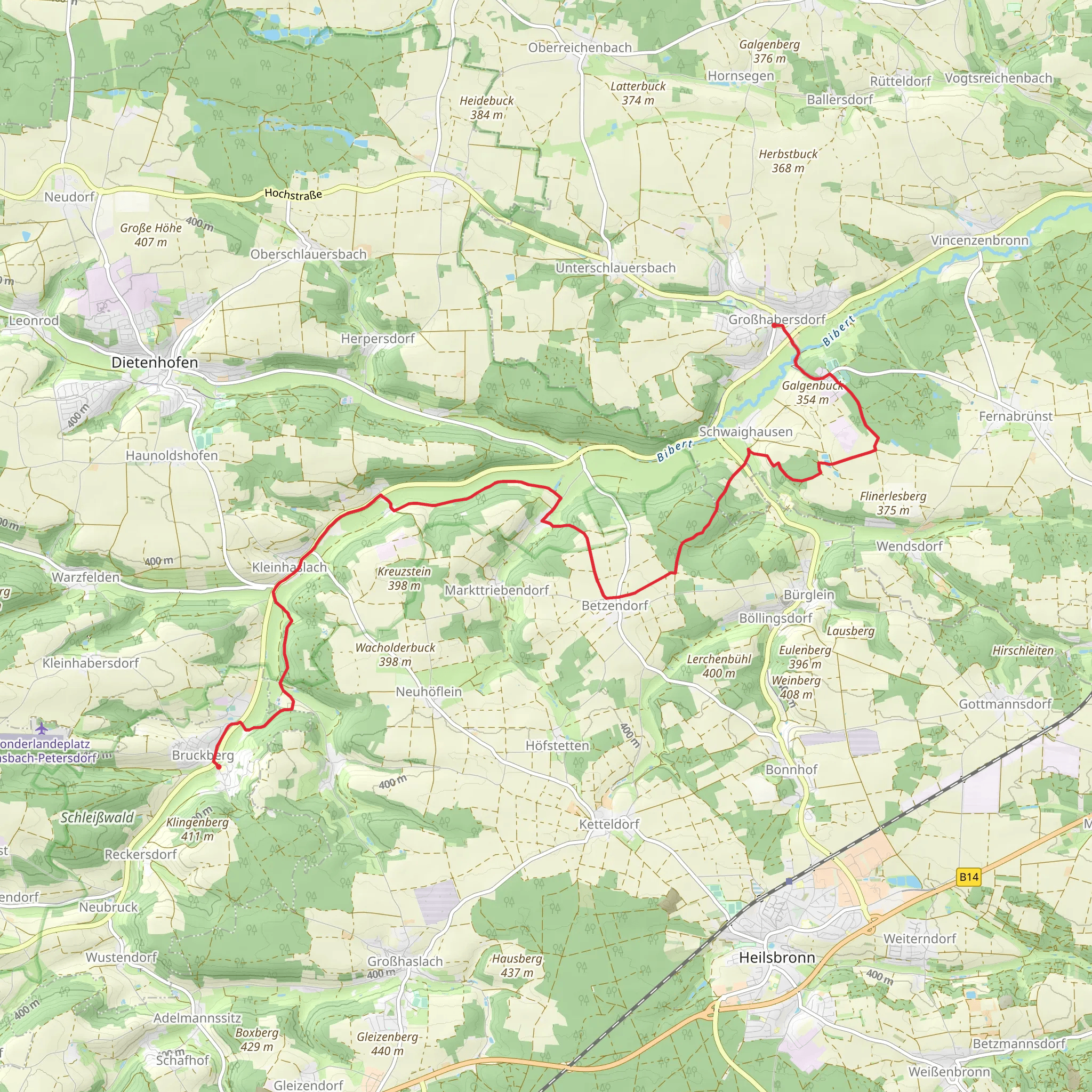 Grobhabersdorf to Bruckberg mobile static map