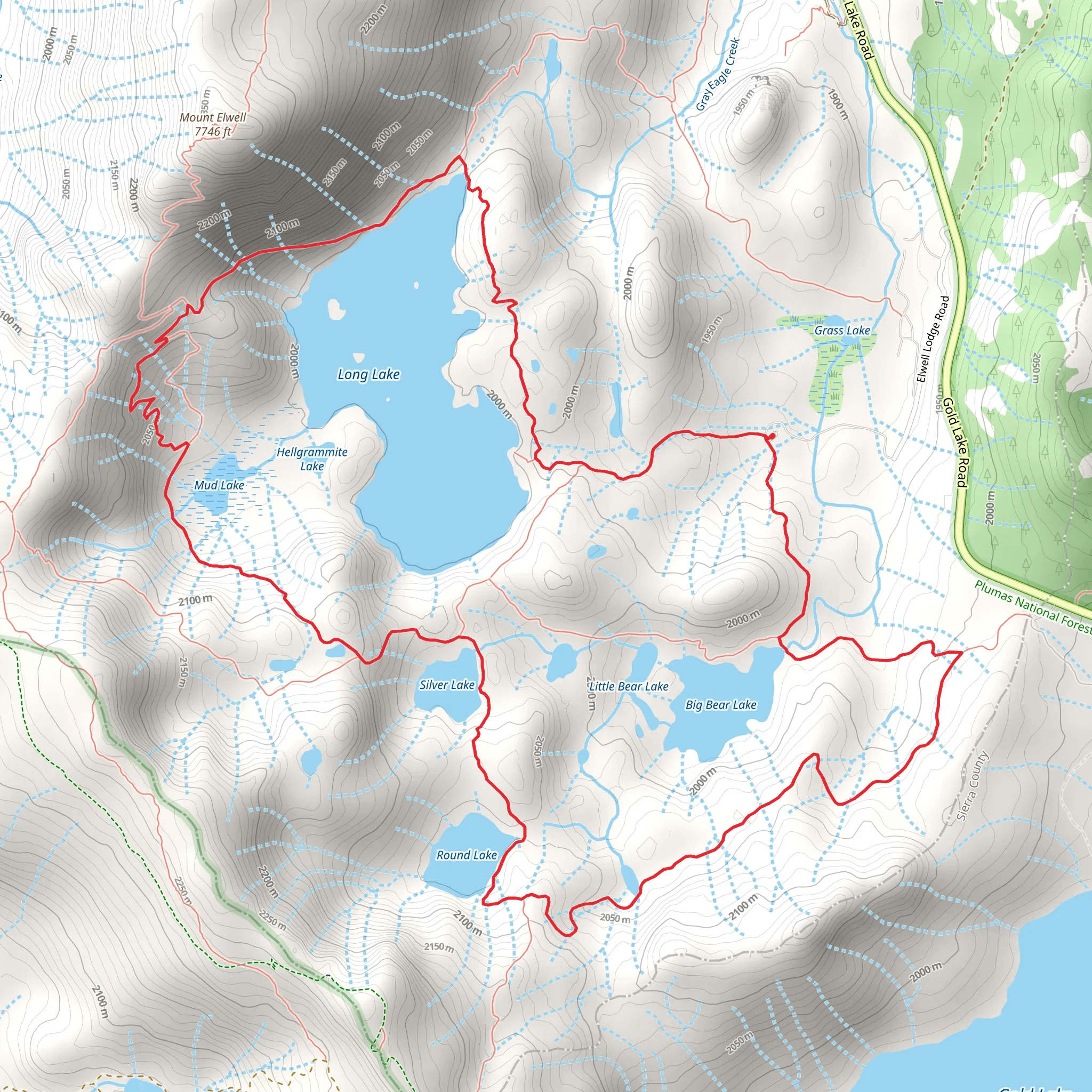 Long Lake and Little Bear Lake via Bear Lakes Loop Trail mobile static map