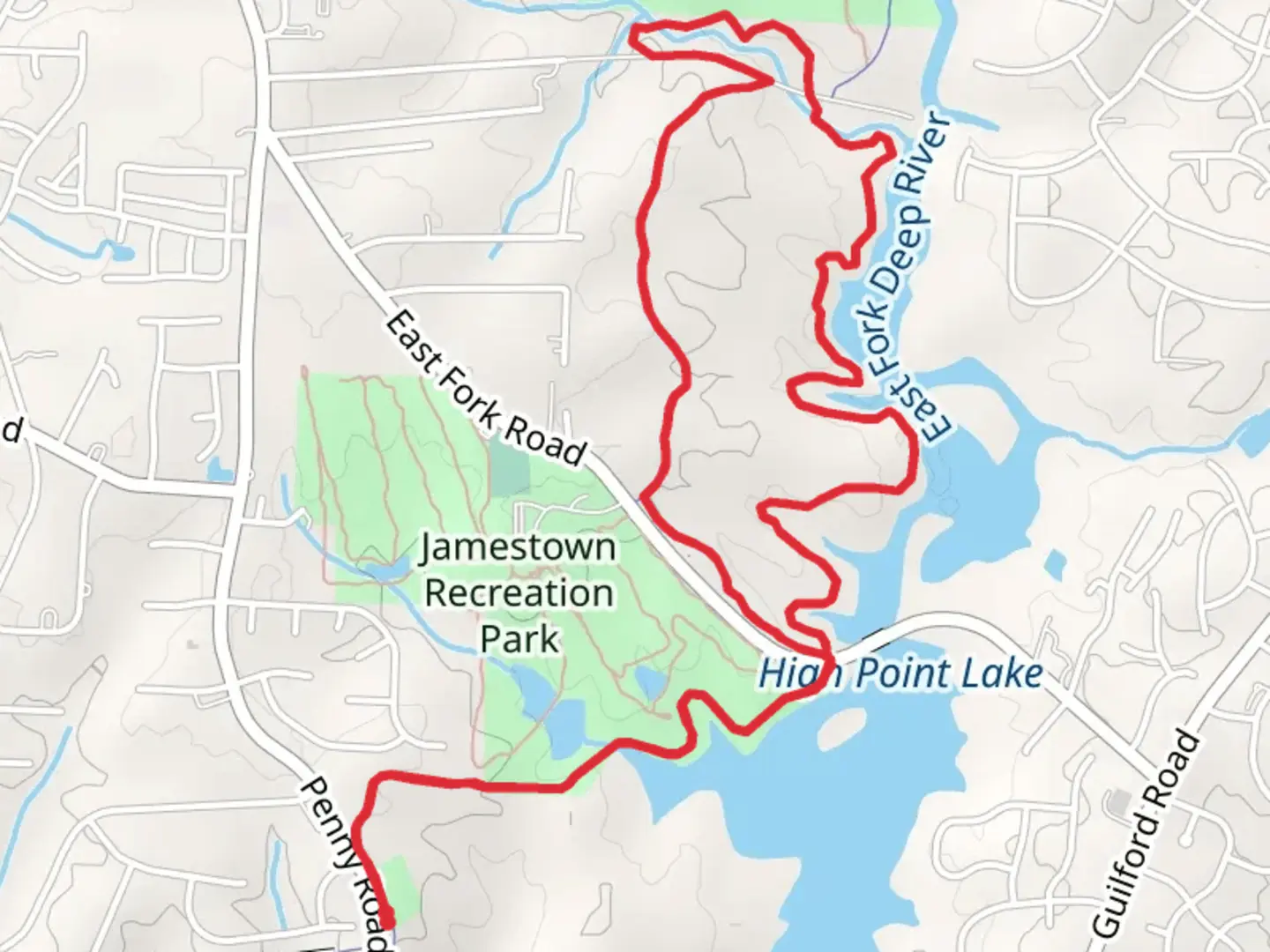 An image depicting the trail Bicentennial Greenway and Deep River Loop Trail and its surrounding area.