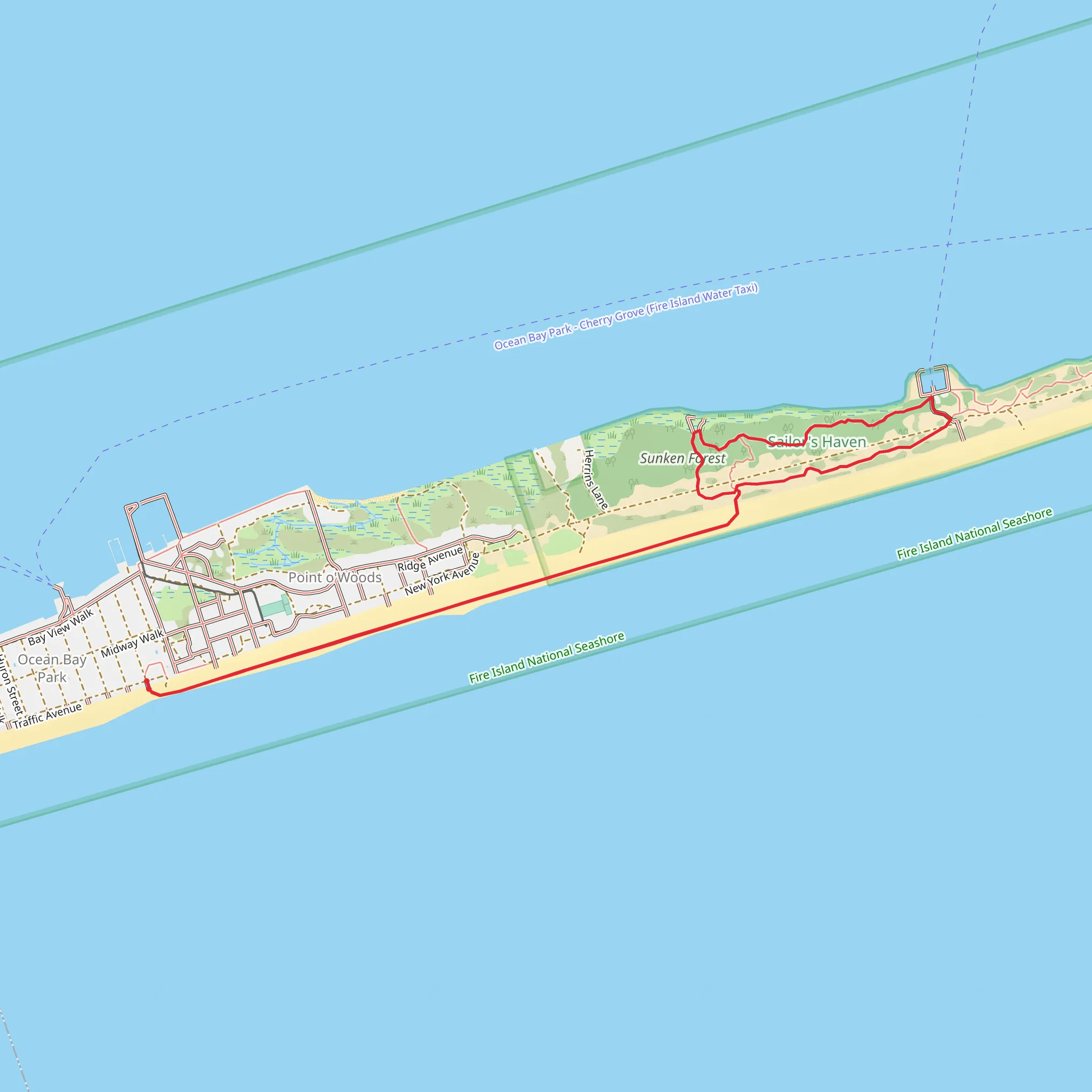 Sunken Forest Nature Loop Trail from Fire Island mobile static map