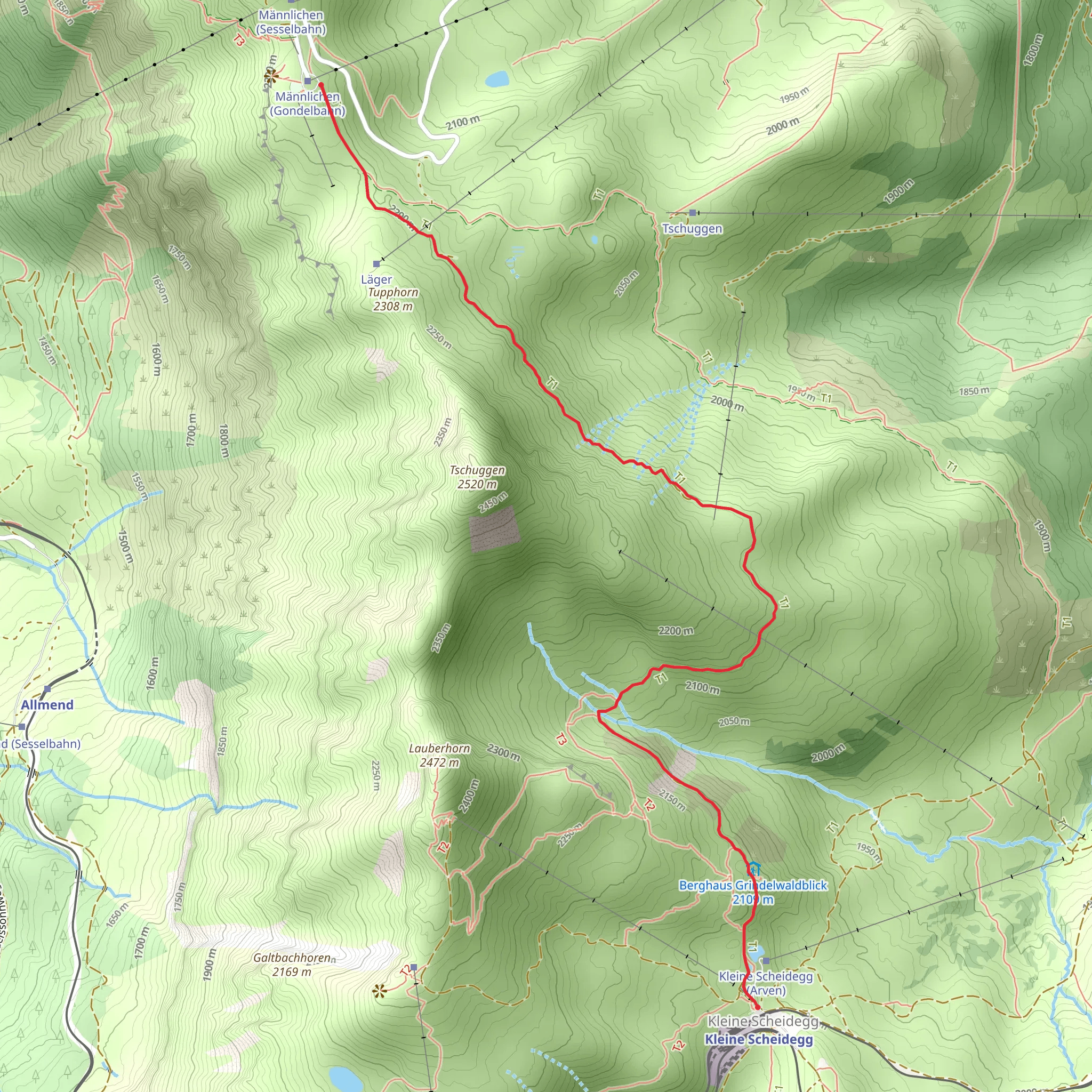 From Männlichen to the Kleine Scheidegg mobile static map